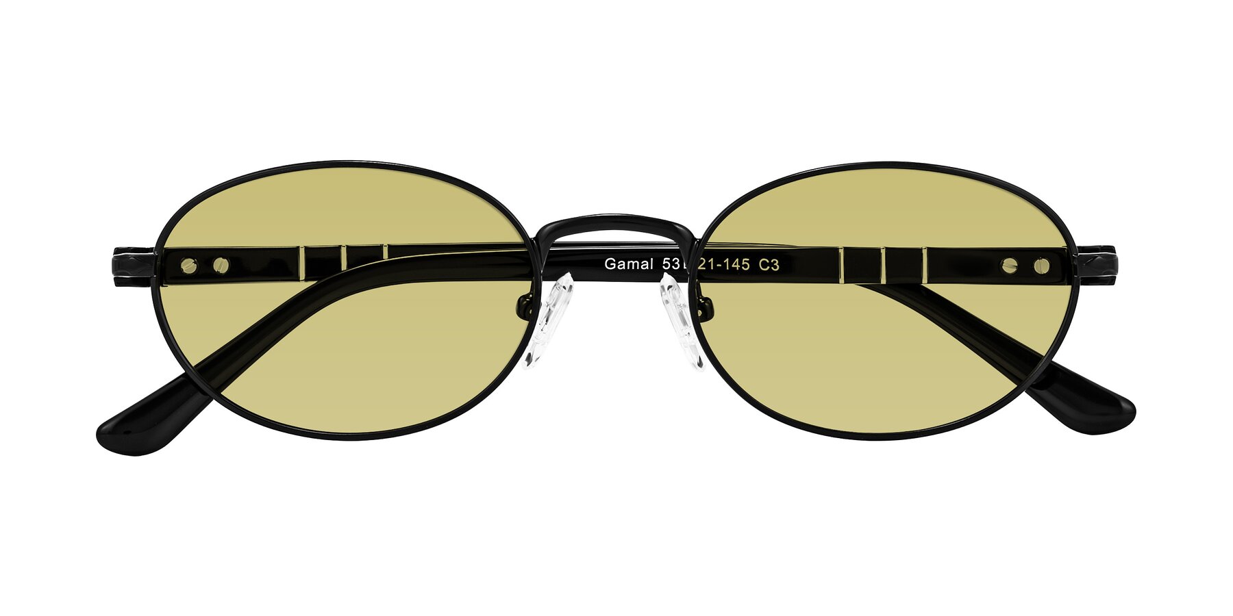 Folded Front of Gamal in Black with Medium Champagne Tinted Lenses