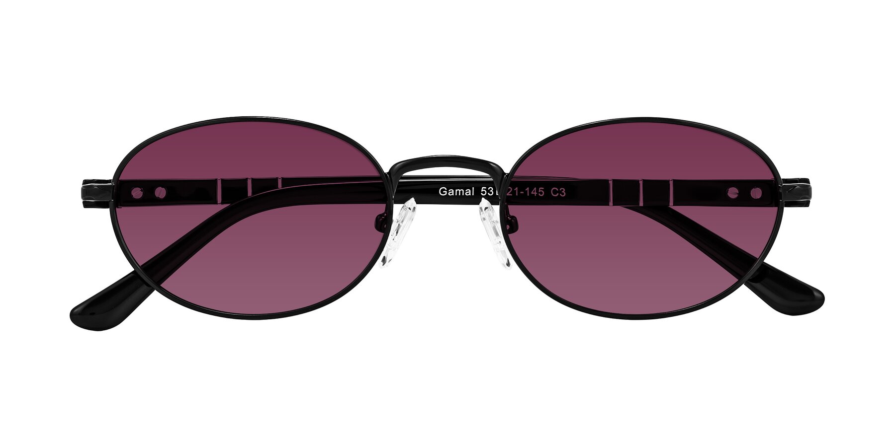 Folded Front of Gamal in Black with Wine Tinted Lenses