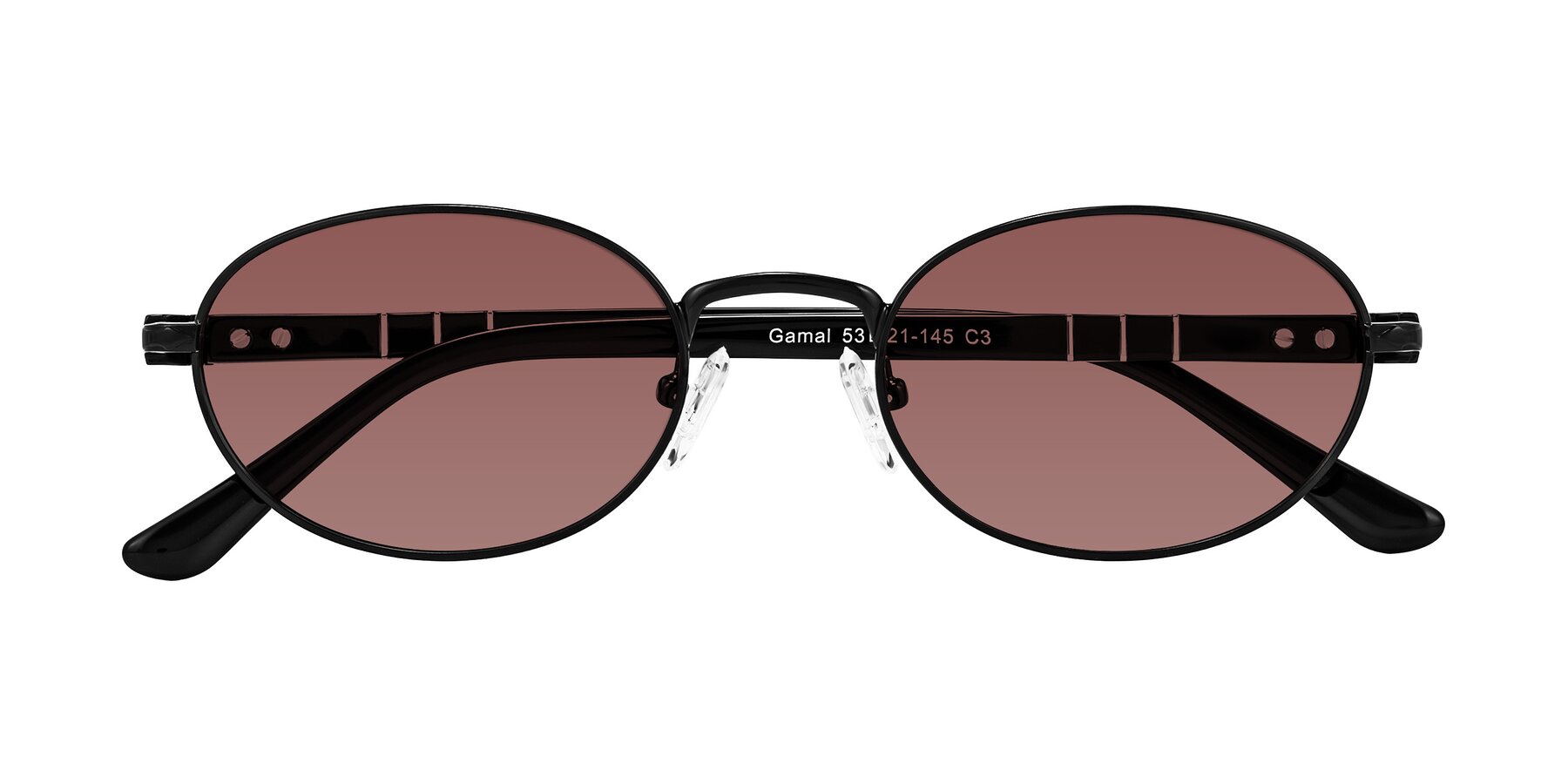 Folded Front of Gamal in Black with Garnet Tinted Lenses