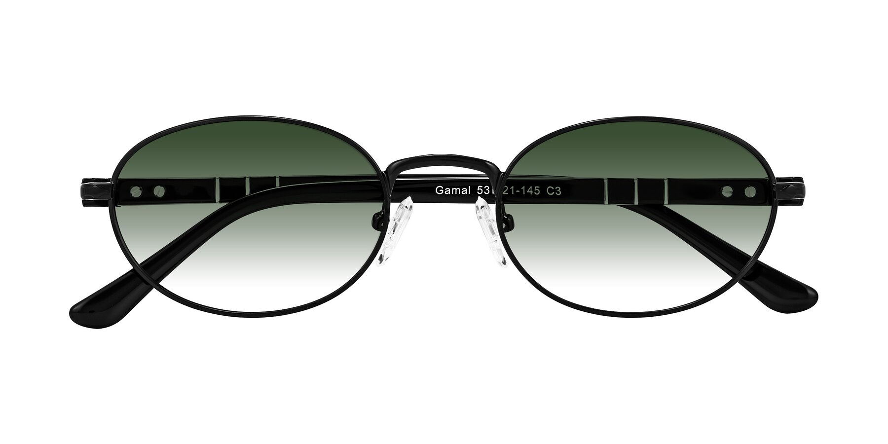 Folded Front of Gamal in Black with Green Gradient Lenses