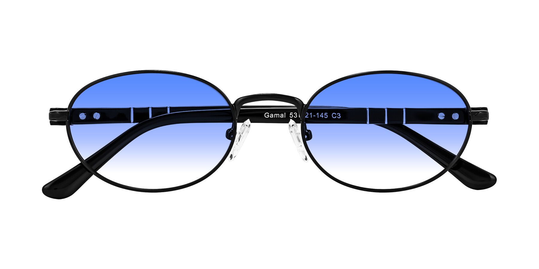 Folded Front of Gamal in Black with Blue Gradient Lenses