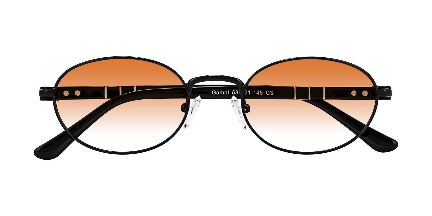 Folded Front of Gamal in Black with Orange Gradient Lenses