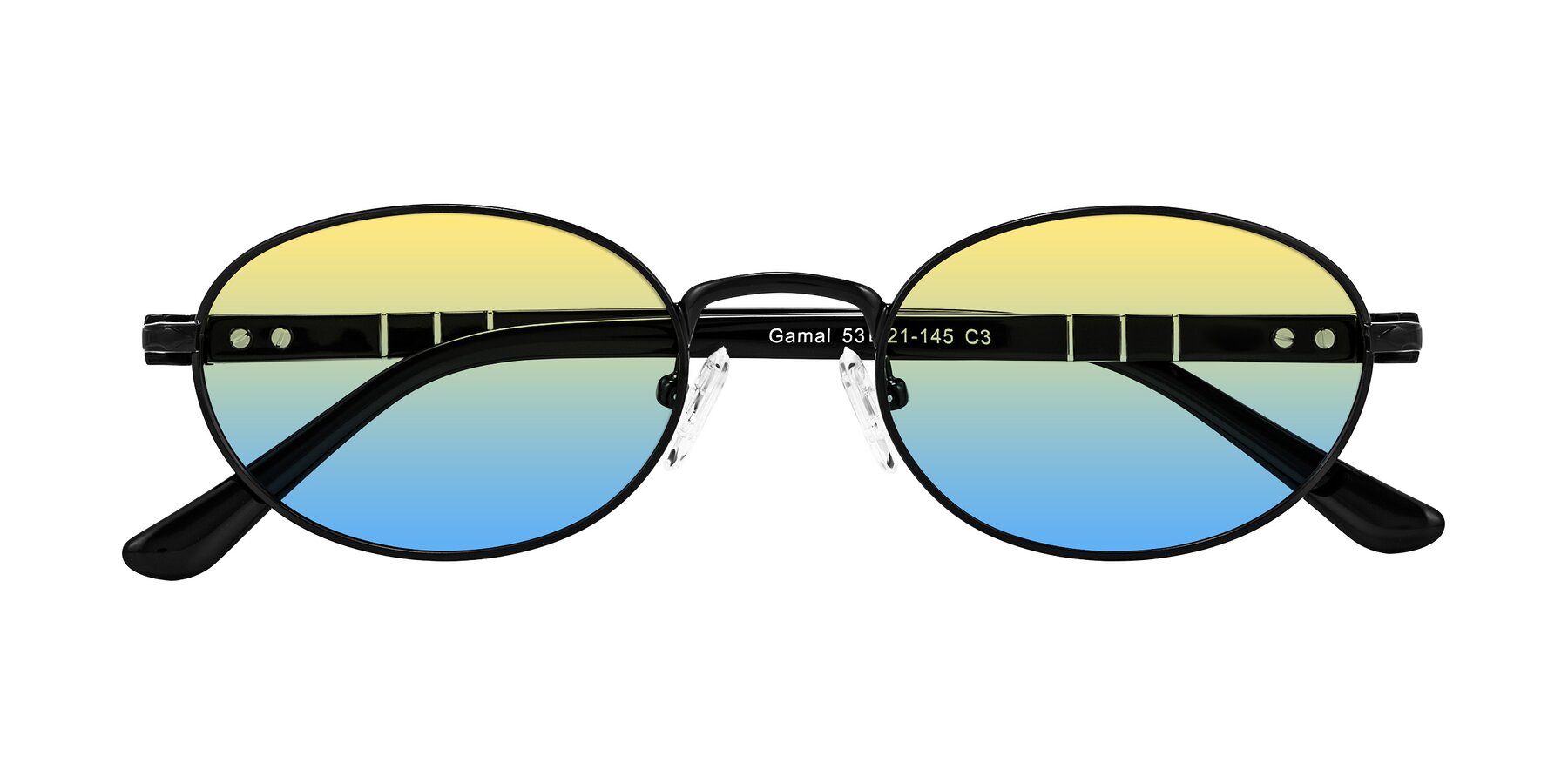 Folded Front of Gamal in Black with Yellow / Blue Gradient Lenses