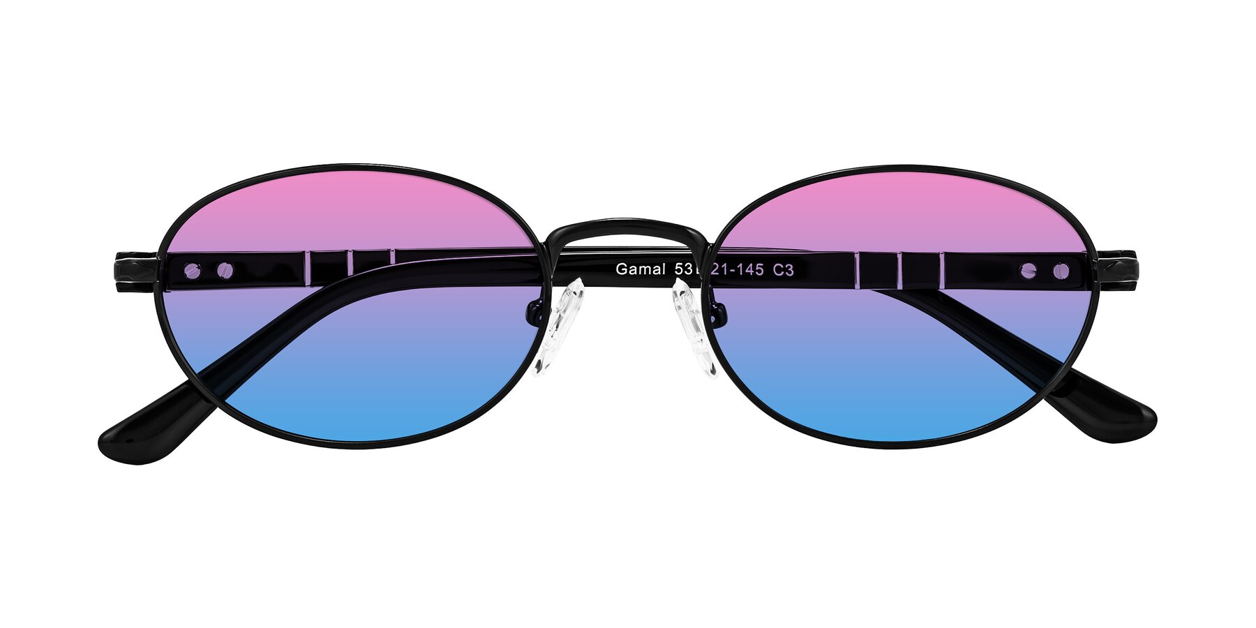 Folded Front of Gamal in Black with Pink / Blue Gradient Lenses