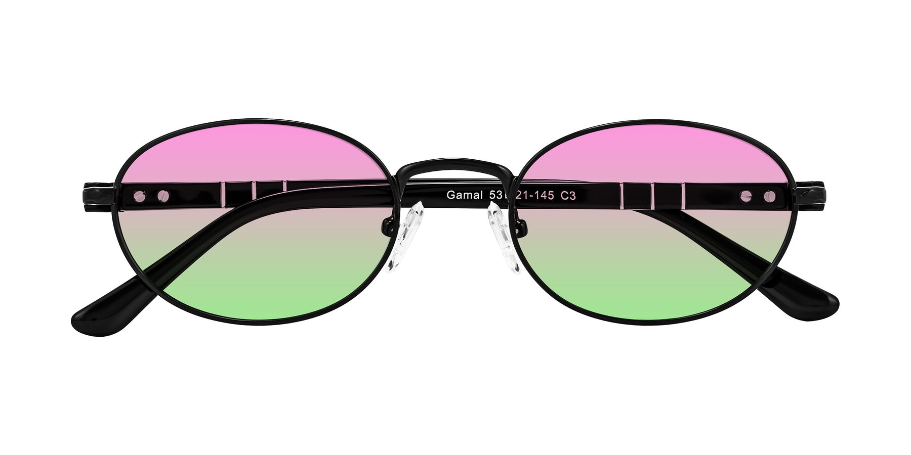 Folded Front of Gamal in Black with Pink / Green Gradient Lenses