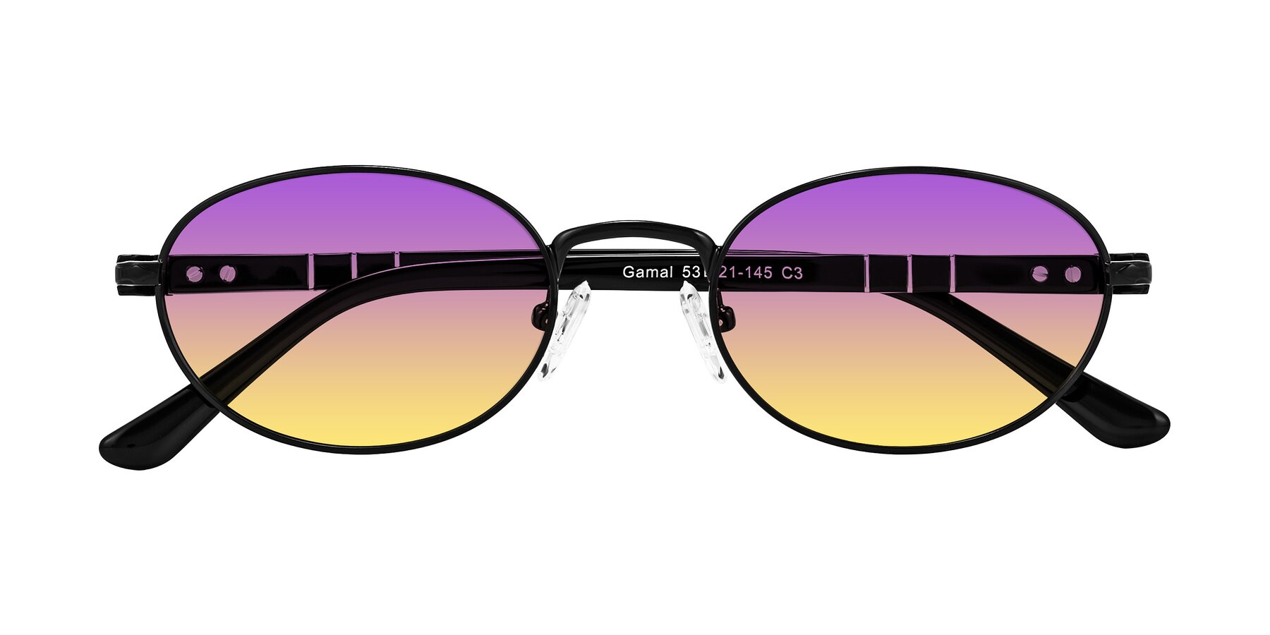 Folded Front of Gamal in Black with Purple / Yellow Gradient Lenses