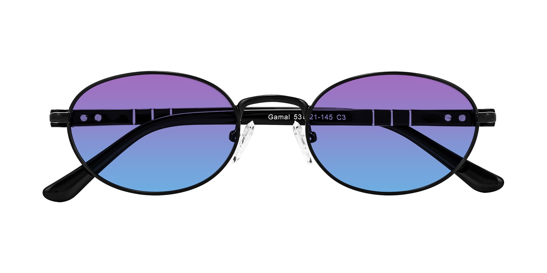 Folded Front of Gamal in Black with Purple / Blue Gradient Lenses