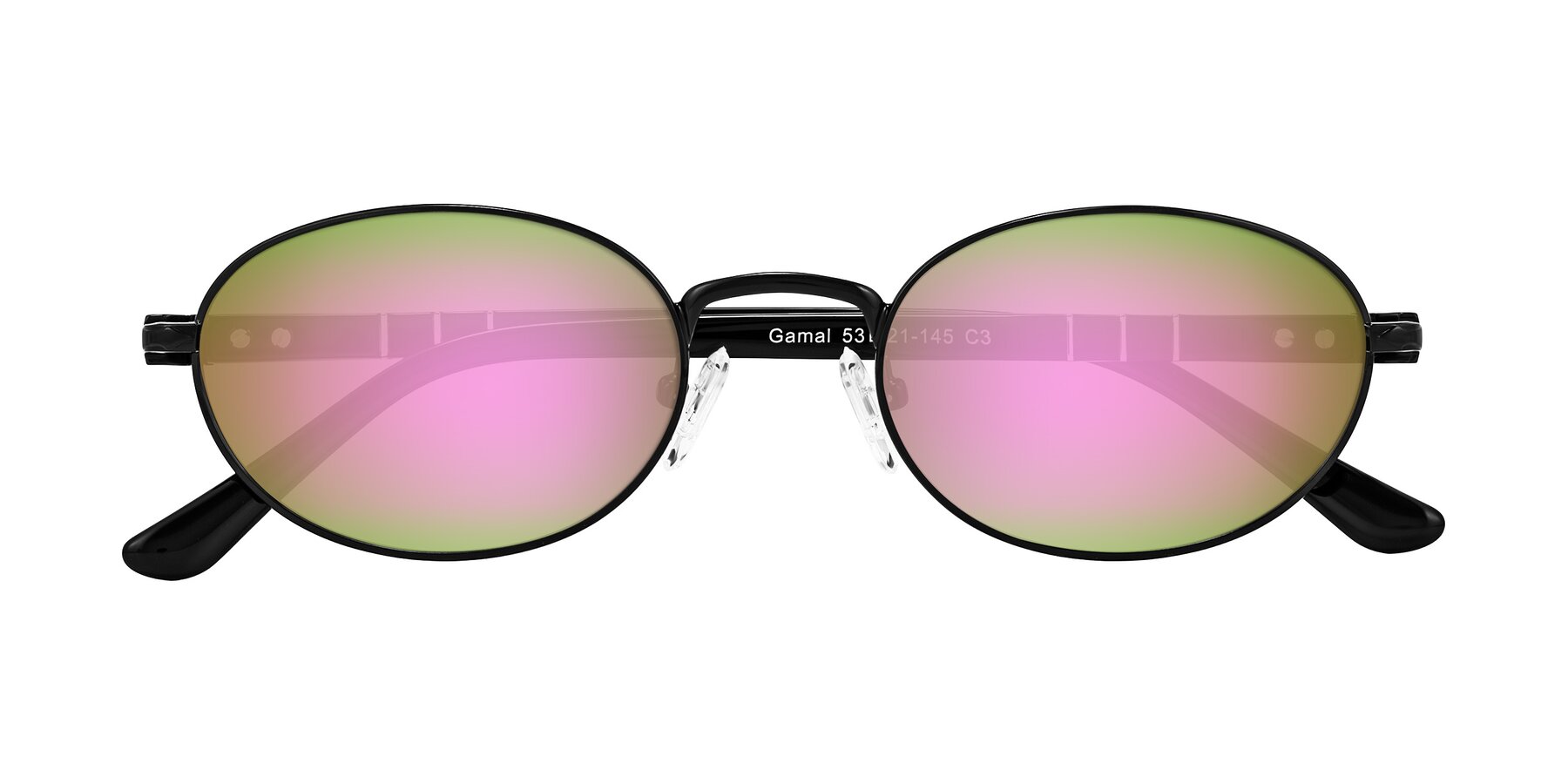 Folded Front of Gamal in Black with Pink Mirrored Lenses