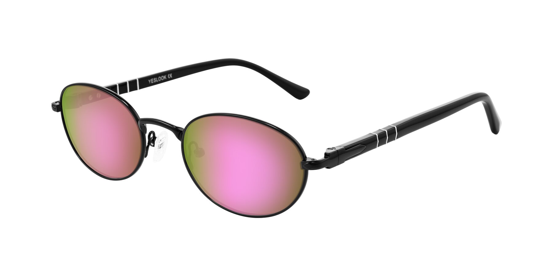 Angle of Gamal in Black with Pink Mirrored Lenses