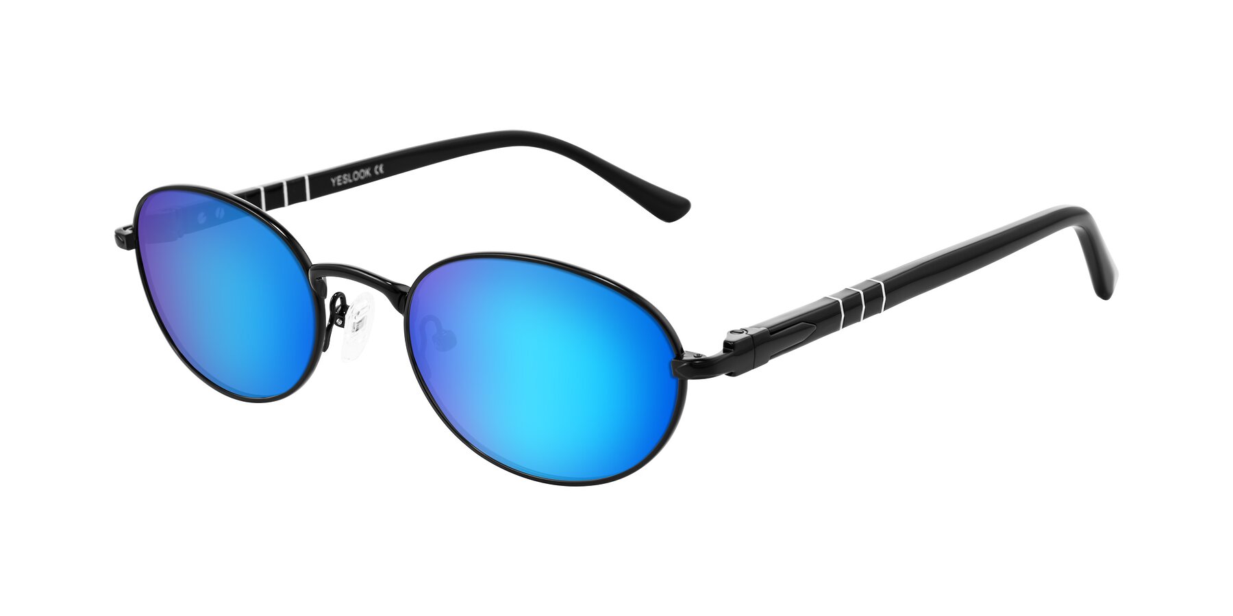 Angle of Gamal in Black with Blue Mirrored Lenses
