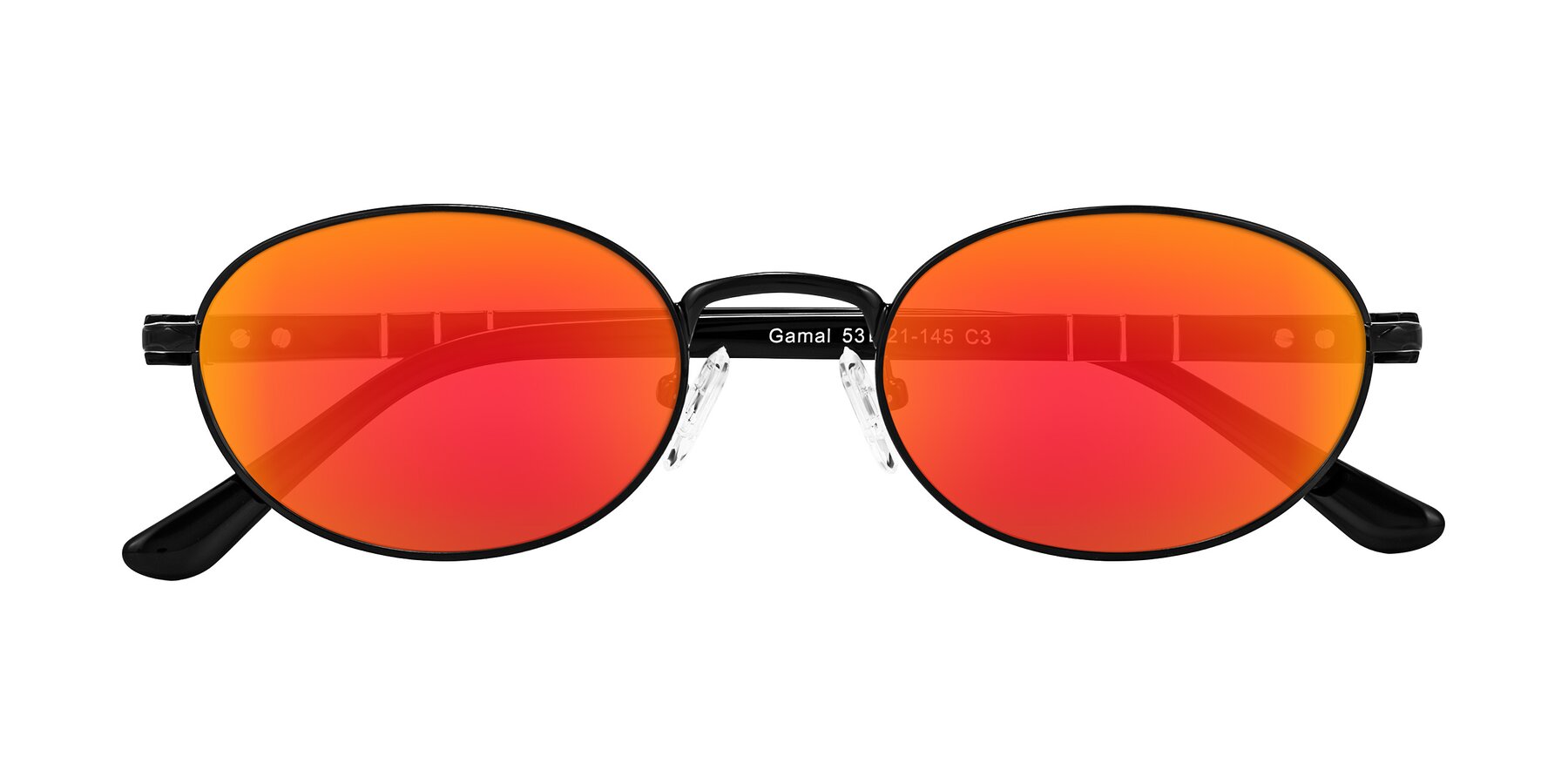 Folded Front of Gamal in Black with Red Gold Mirrored Lenses