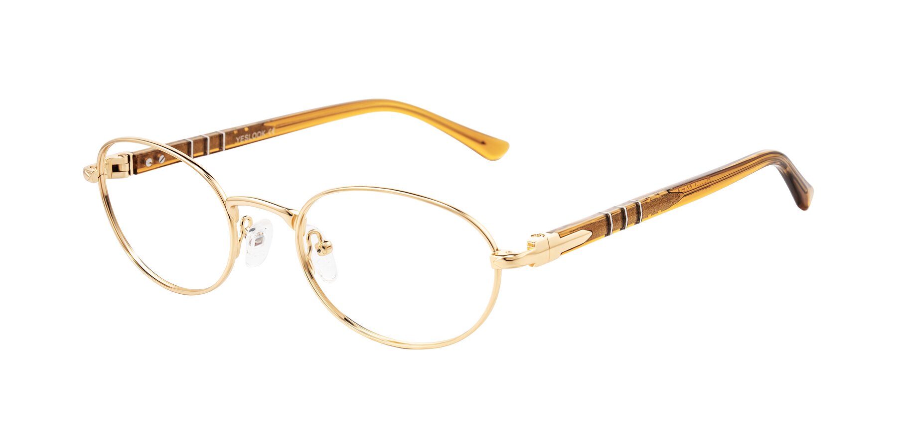 Angle of Gamal in Gold/Honey with Clear Eyeglass Lenses