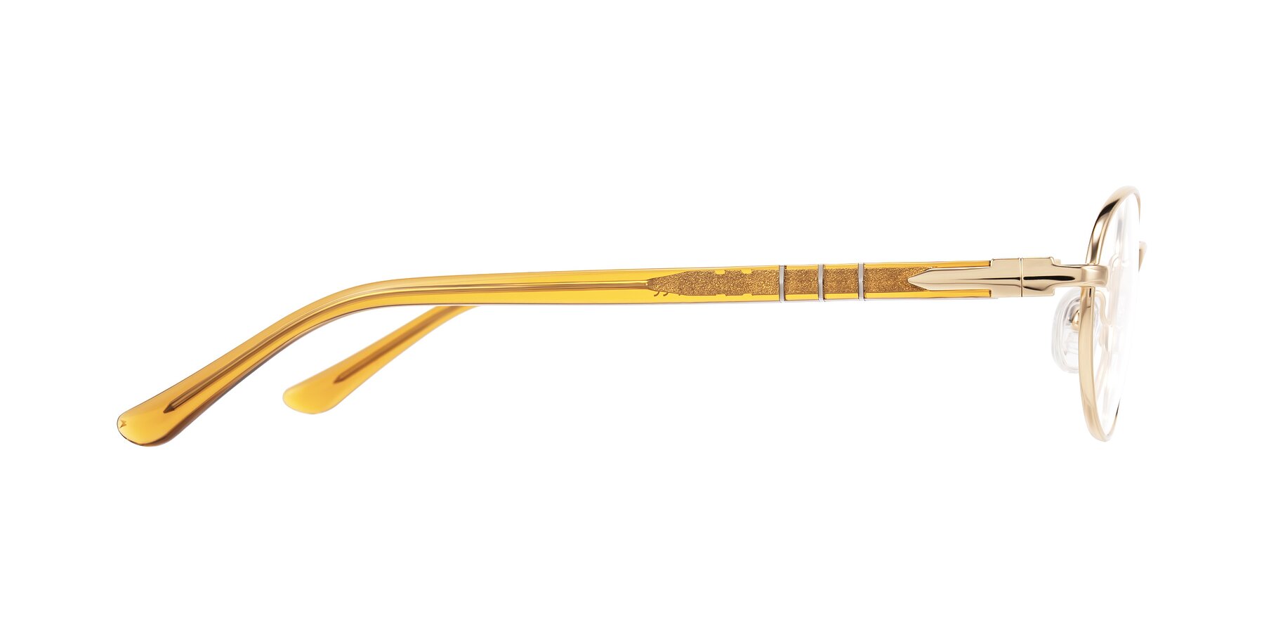 Side of Gamal in Gold/Honey with Clear Eyeglass Lenses