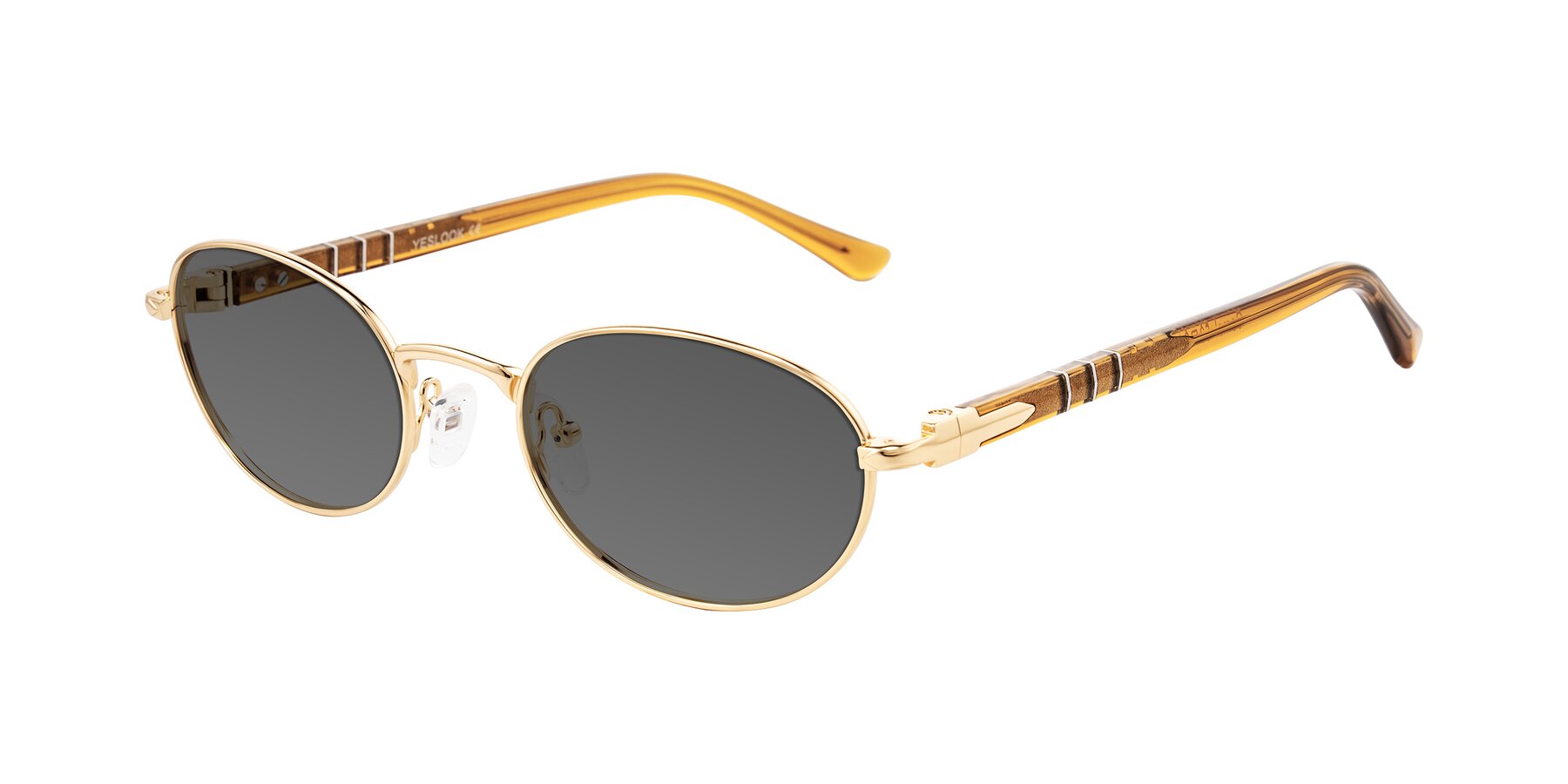 Angle of Gamal in Gold/Honey with Medium Gray Tinted Lenses