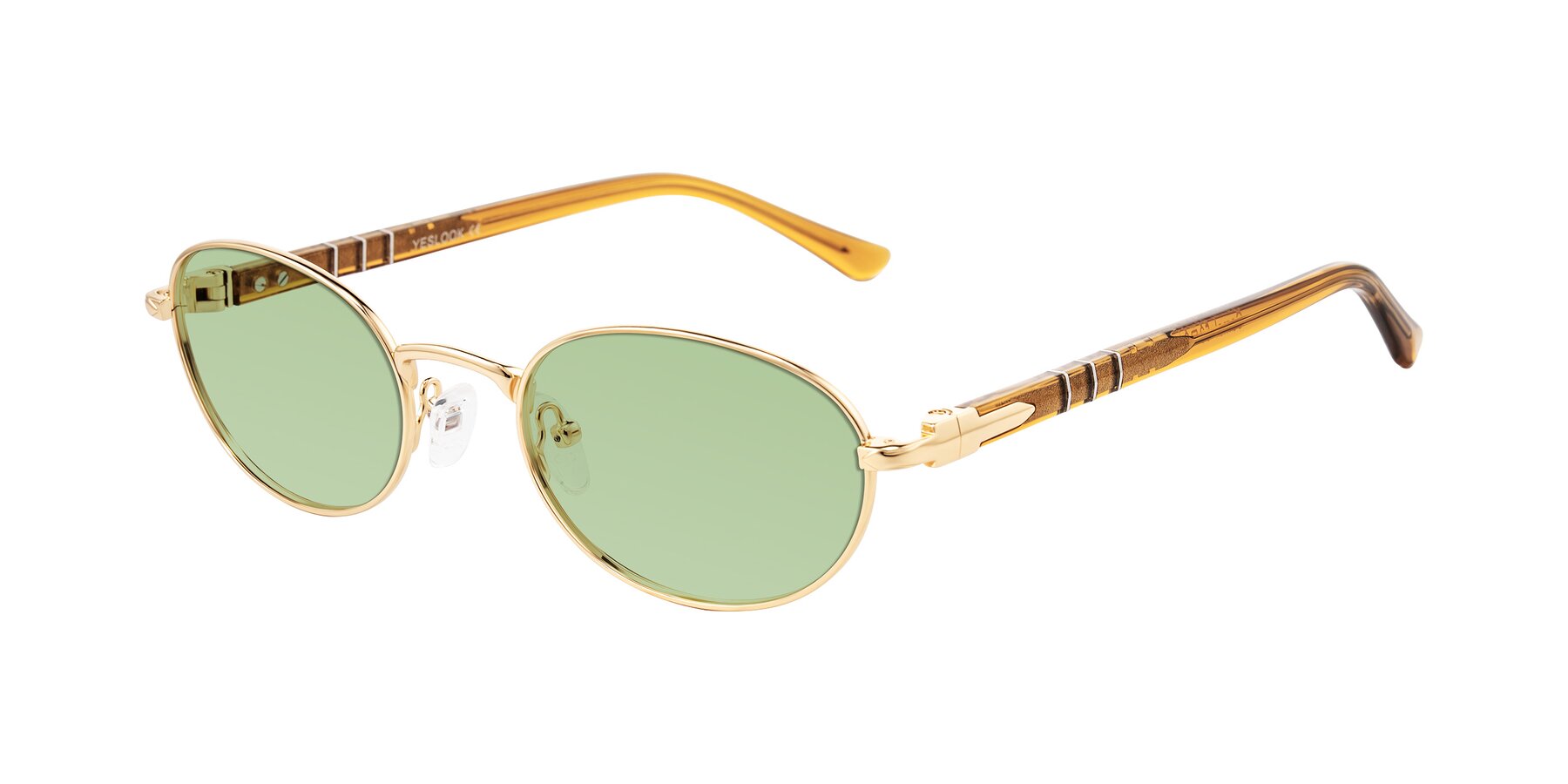 Angle of Gamal in Gold/Honey with Medium Green Tinted Lenses