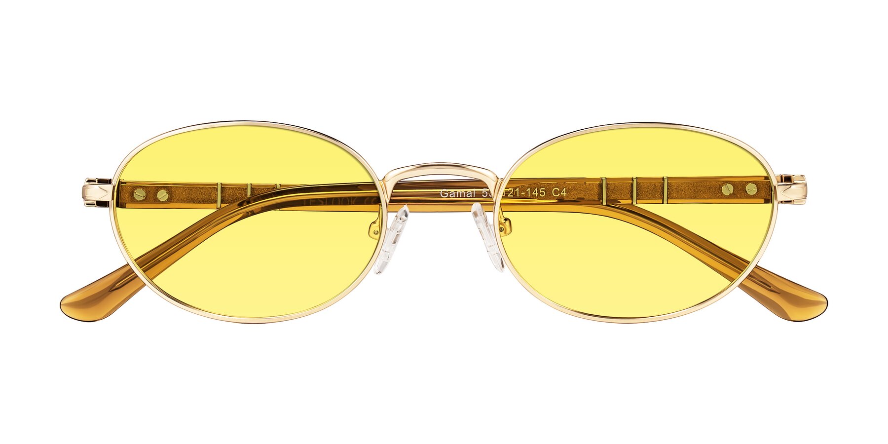 Folded Front of Gamal in Gold/Honey with Medium Yellow Tinted Lenses