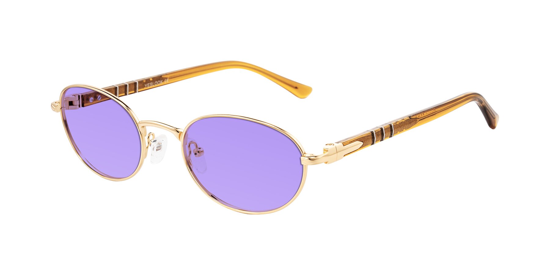 Angle of Gamal in Gold/Honey with Medium Purple Tinted Lenses