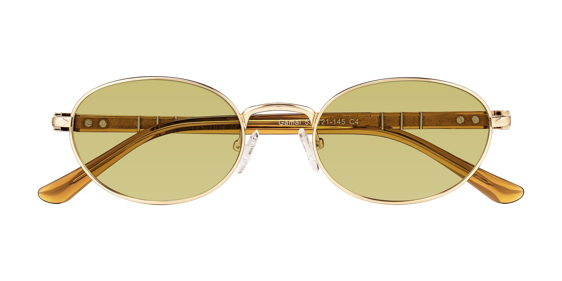 Folded Front of Gamal in Gold/Honey with Medium Champagne Tinted Lenses
