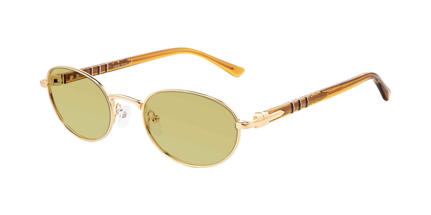 Angle of Gamal in Gold/Honey with Medium Champagne Tinted Lenses