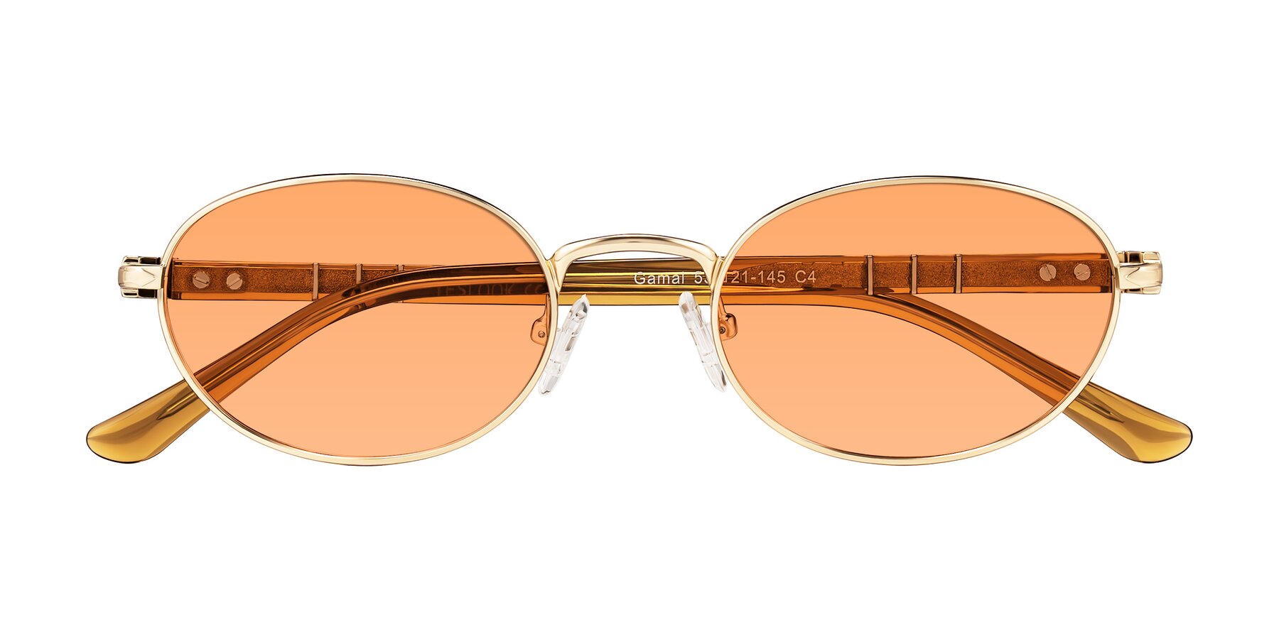 Folded Front of Gamal in Gold/Honey with Medium Orange Tinted Lenses