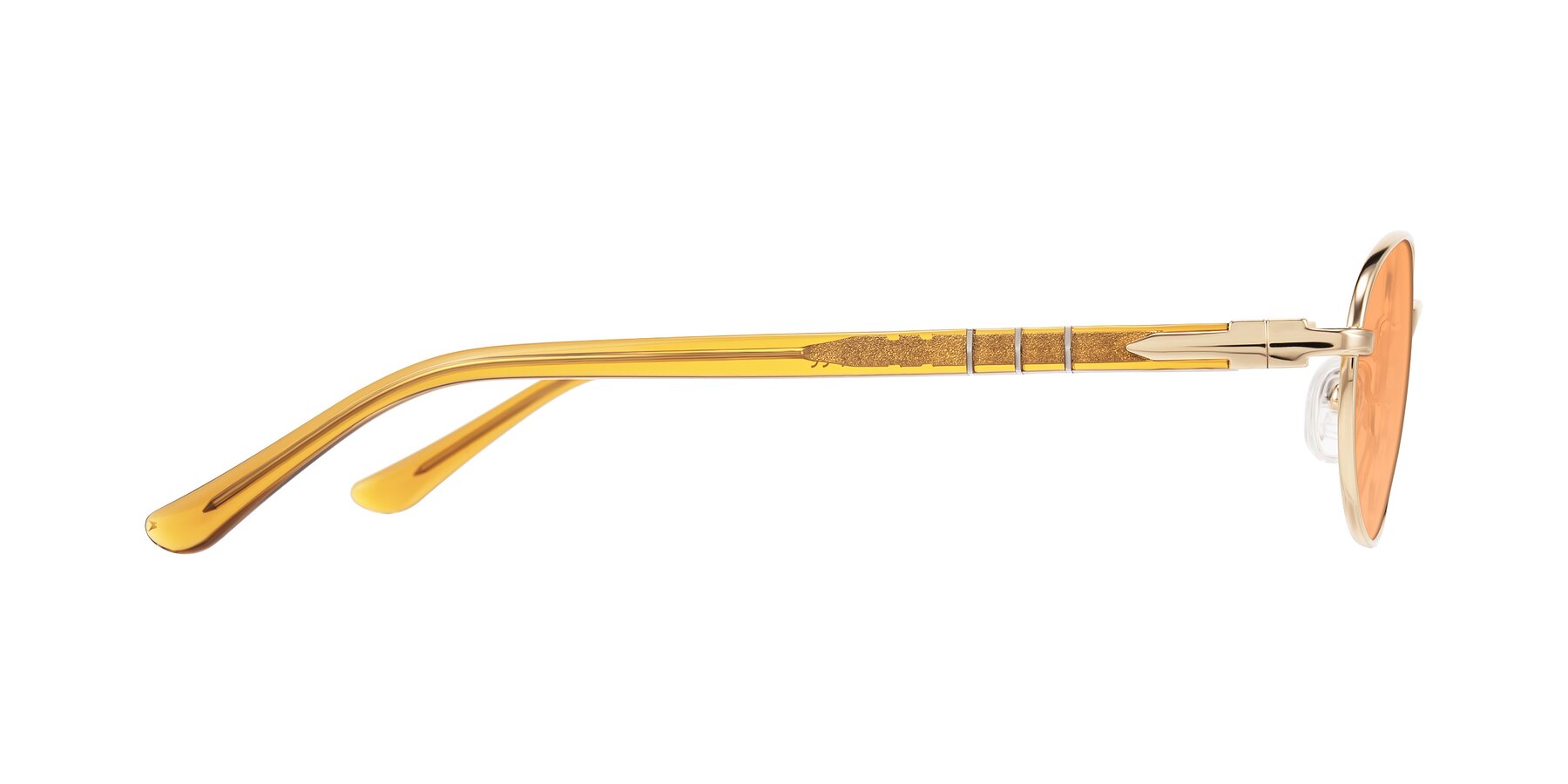Side of Gamal in Gold/Honey with Medium Orange Tinted Lenses
