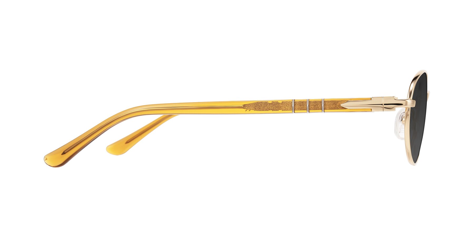 Side of Gamal in Gold/Honey with Gray Tinted Lenses