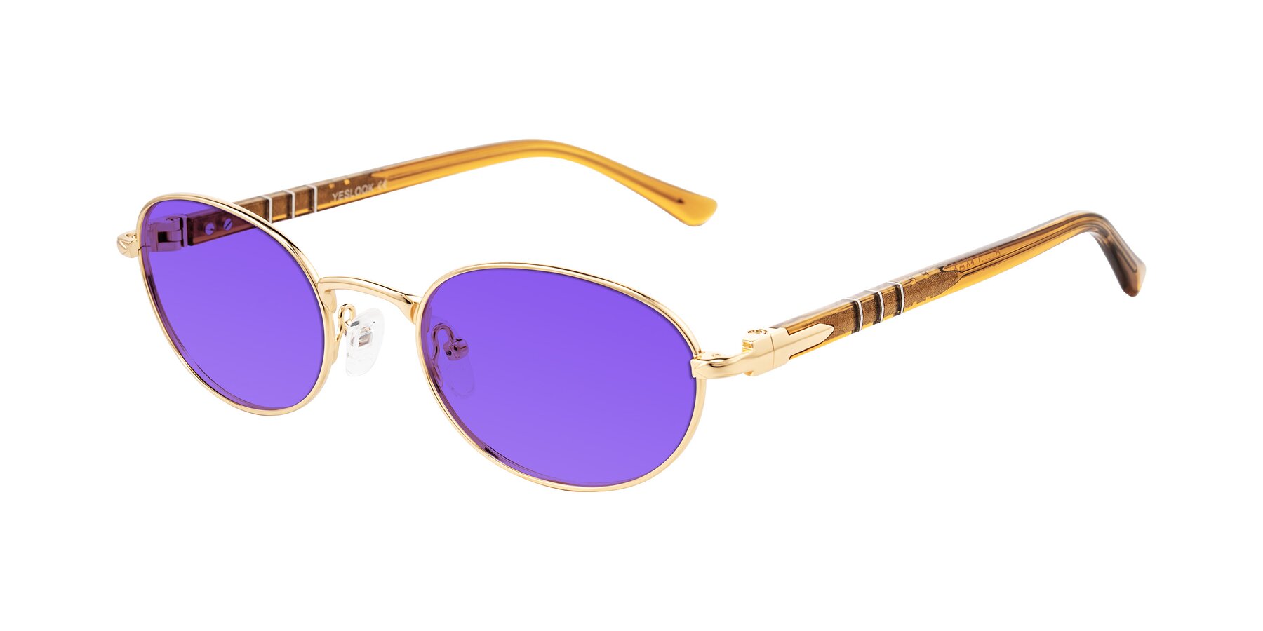 Angle of Gamal in Gold/Honey with Purple Tinted Lenses