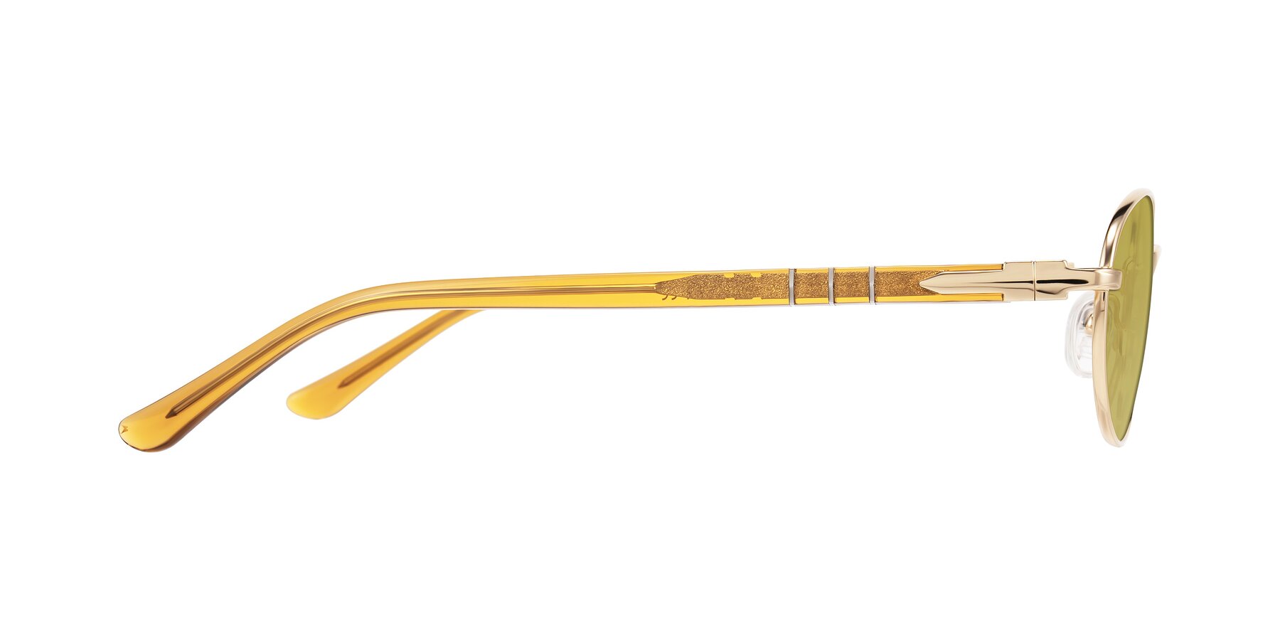 Side of Gamal in Gold/Honey with Champagne Tinted Lenses