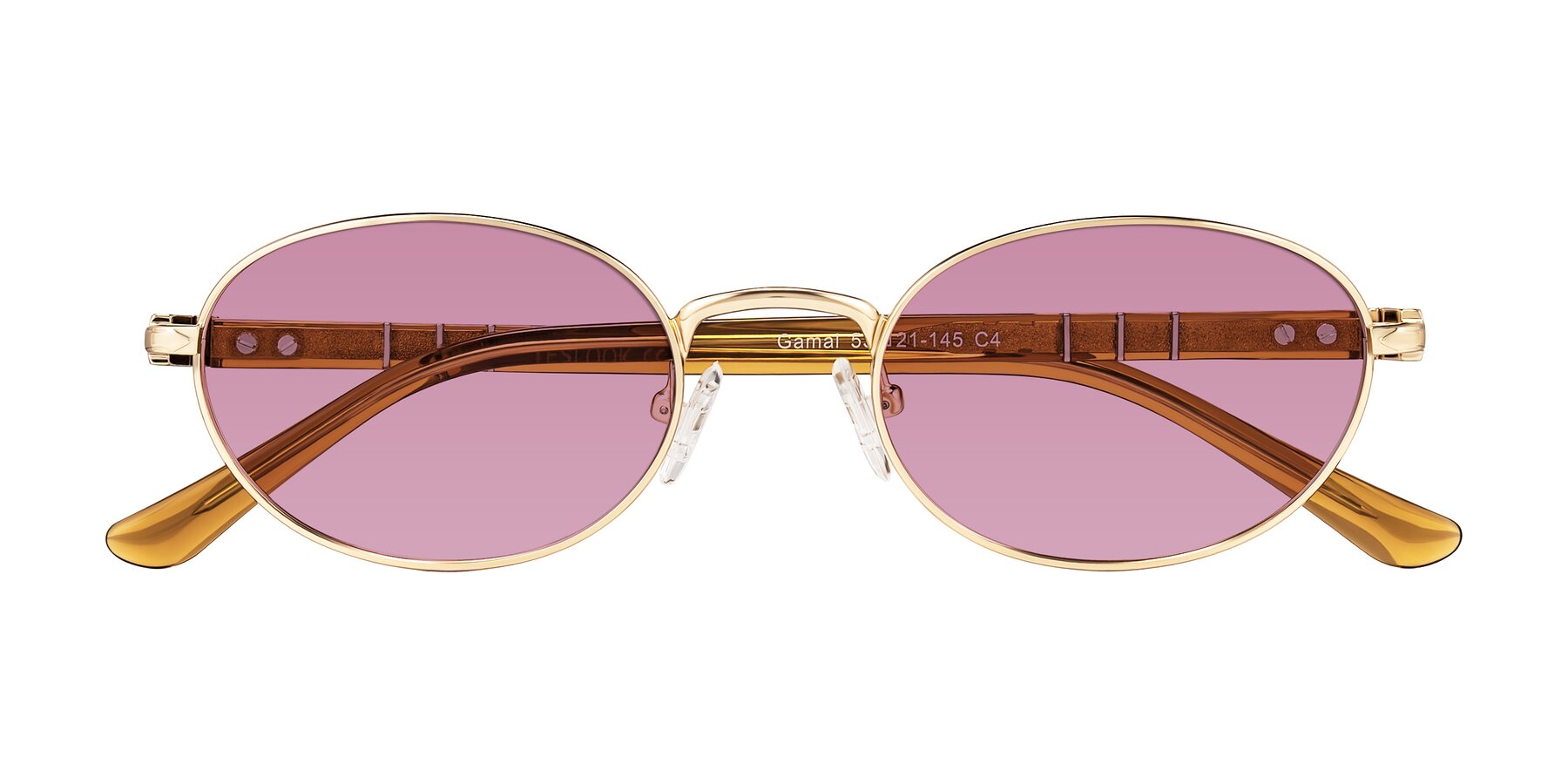Folded Front of Gamal in Gold/Honey with Medium Wine Tinted Lenses