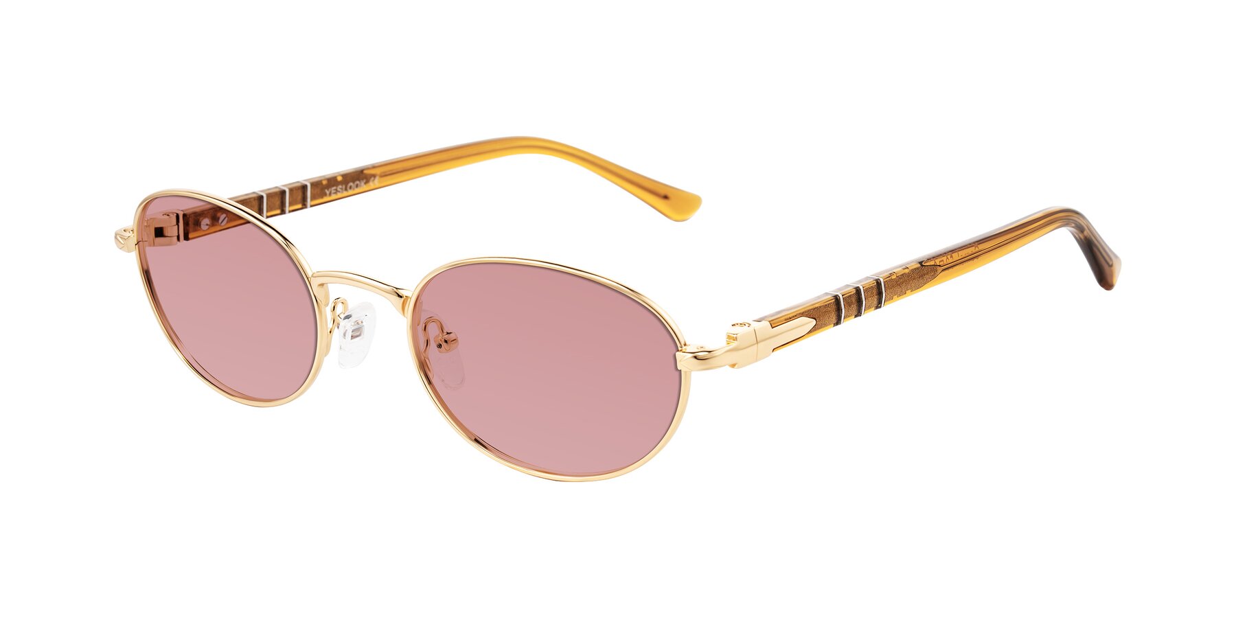 Angle of Gamal in Gold/Honey with Medium Garnet Tinted Lenses
