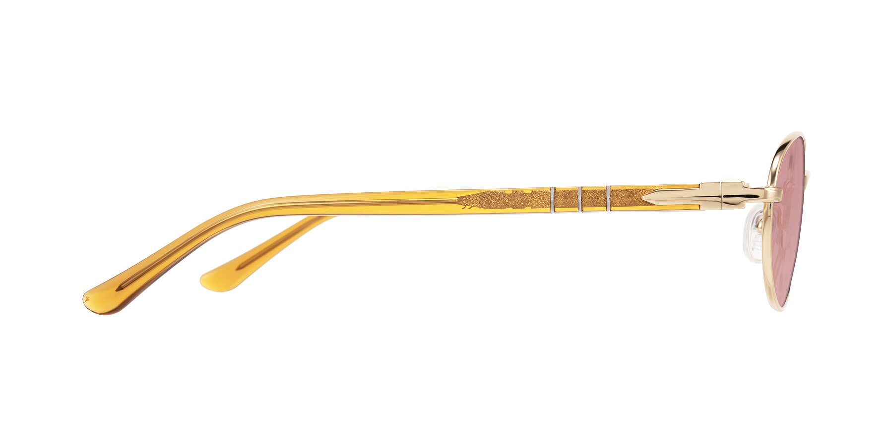 Side of Gamal in Gold/Honey with Medium Garnet Tinted Lenses