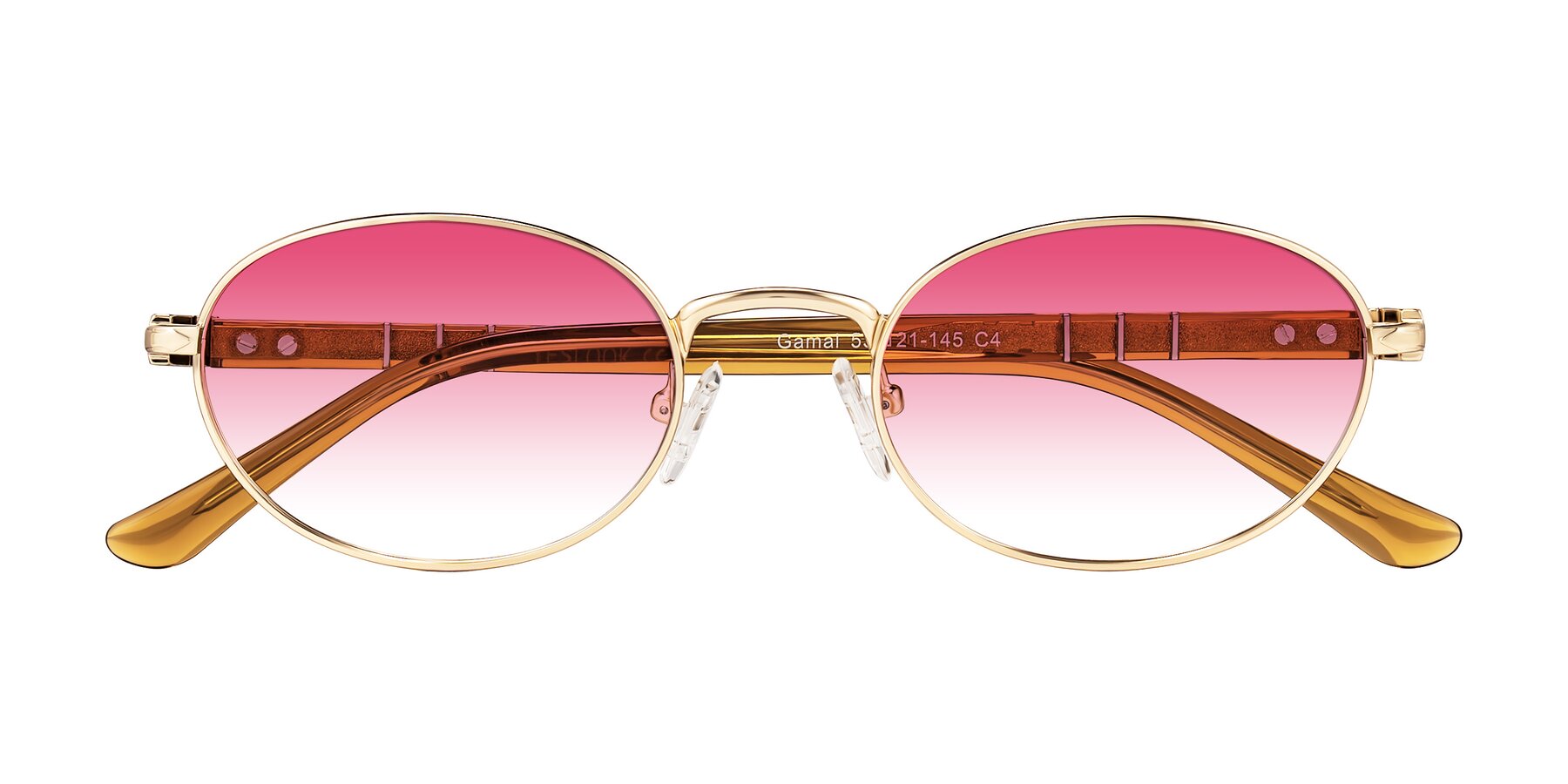 Folded Front of Gamal in Gold/Honey with Pink Gradient Lenses