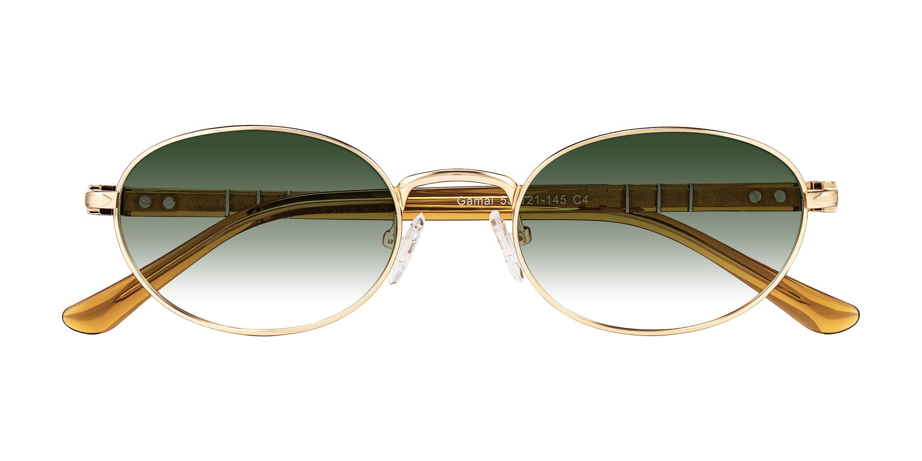 Folded Front of Gamal in Gold/Honey with Green Gradient Lenses