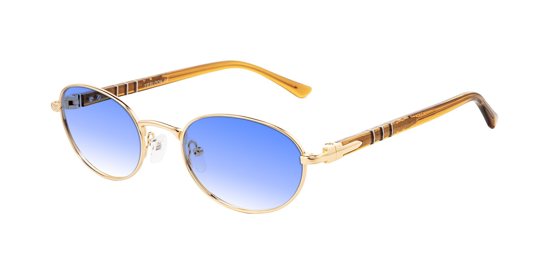Angle of Gamal in Gold/Honey with Blue Gradient Lenses