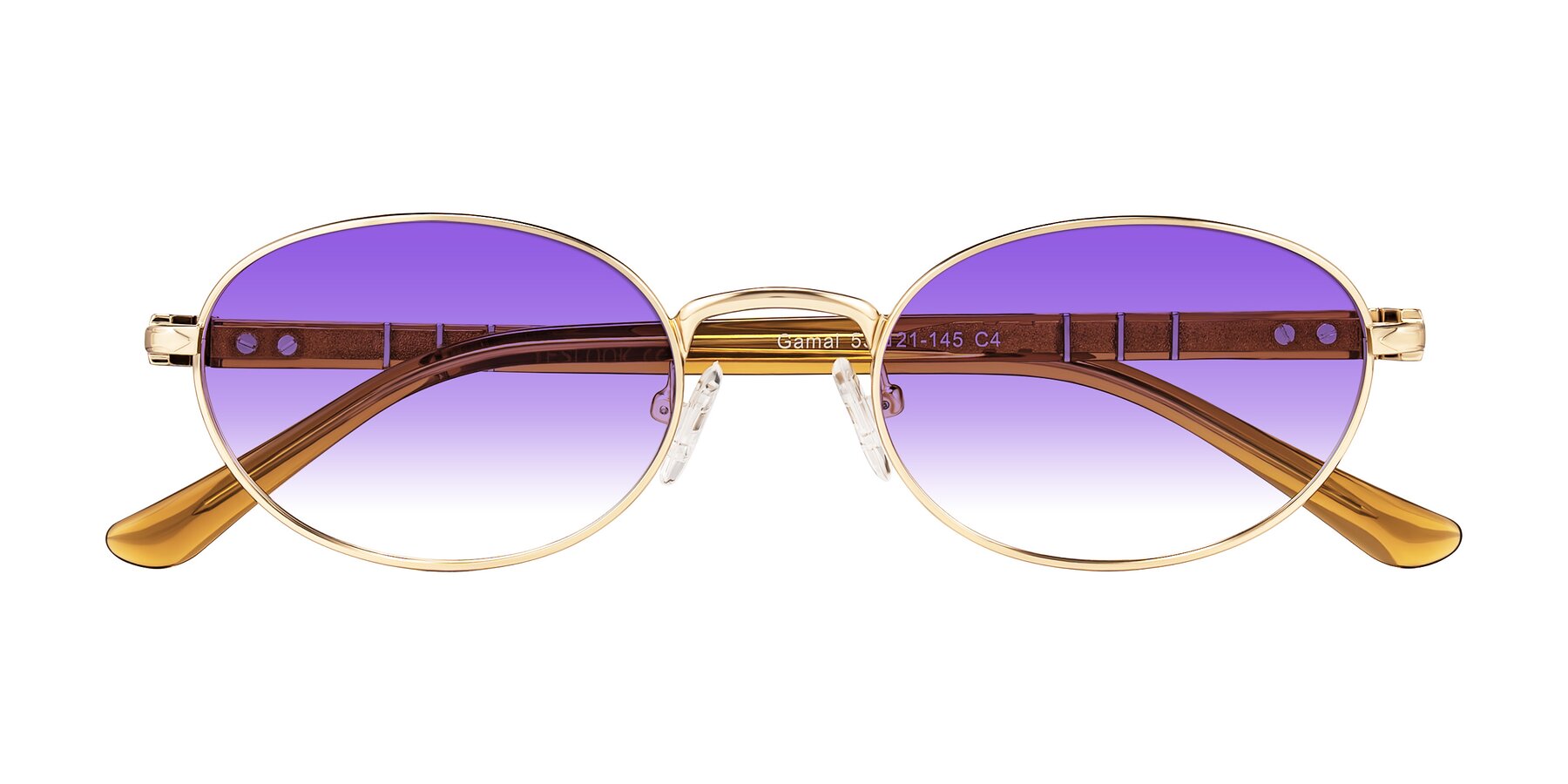 Folded Front of Gamal in Gold/Honey with Purple Gradient Lenses