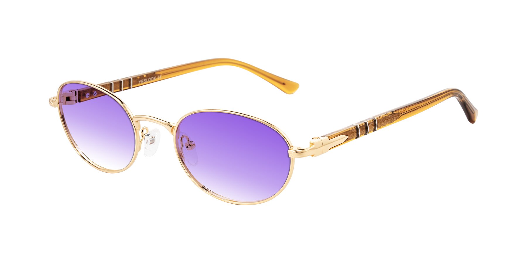 Angle of Gamal in Gold/Honey with Purple Gradient Lenses