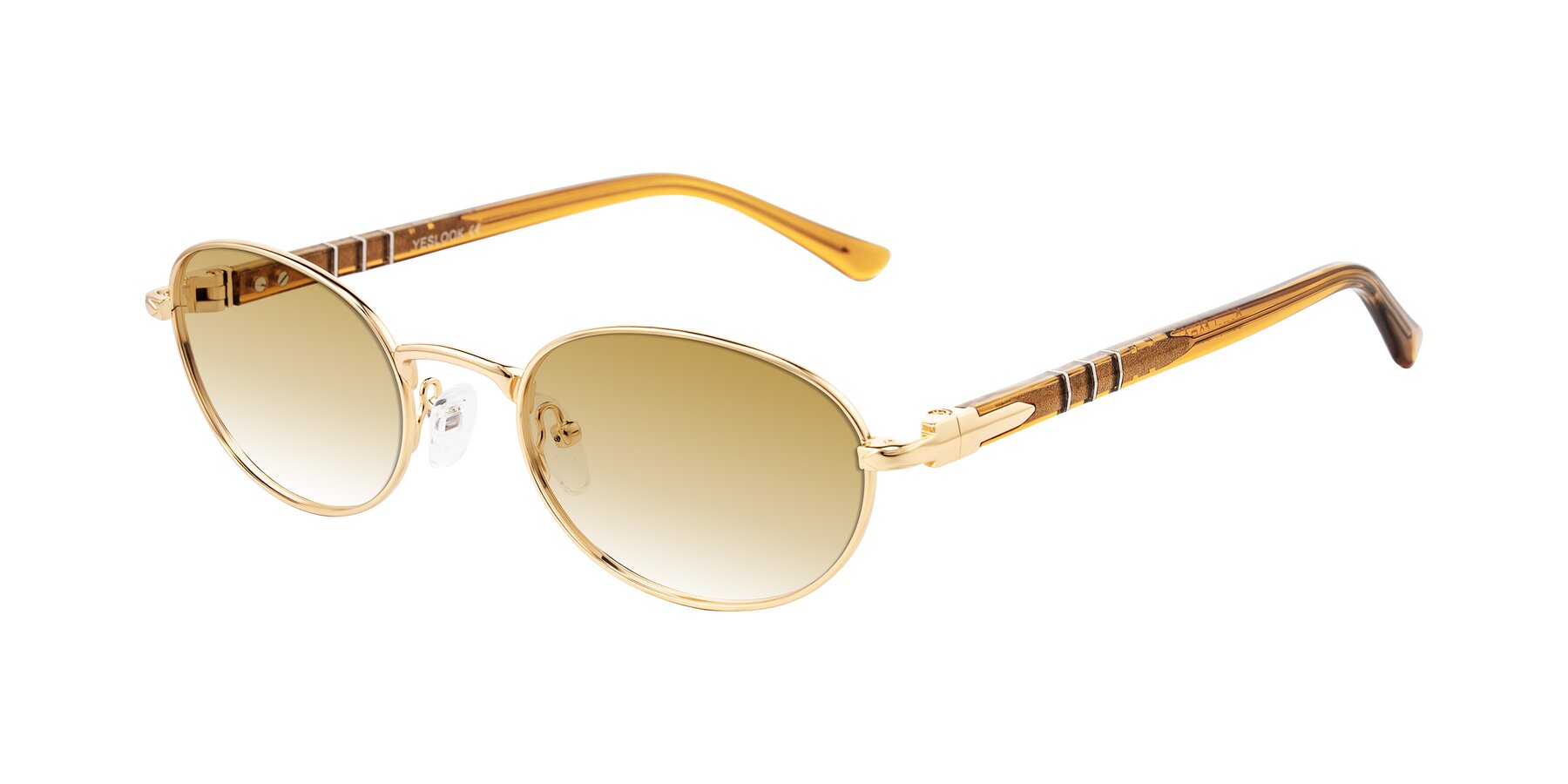 Angle of Gamal in Gold/Honey with Champagne Gradient Lenses