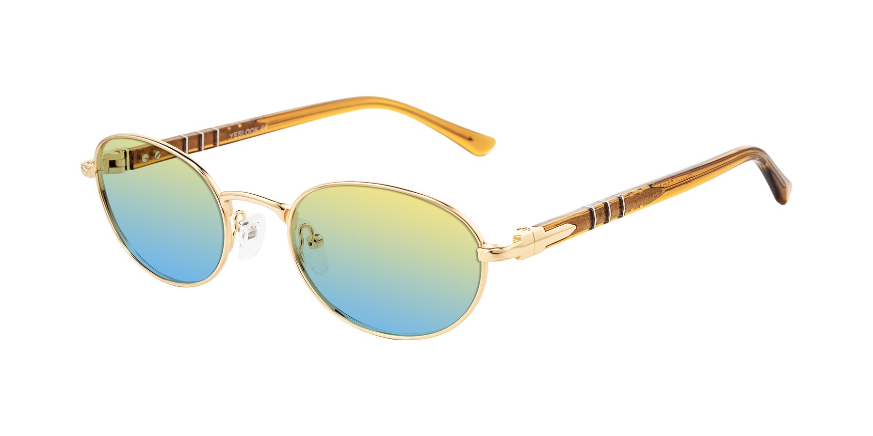 Angle of Gamal in Gold/Honey with Yellow / Blue Gradient Lenses