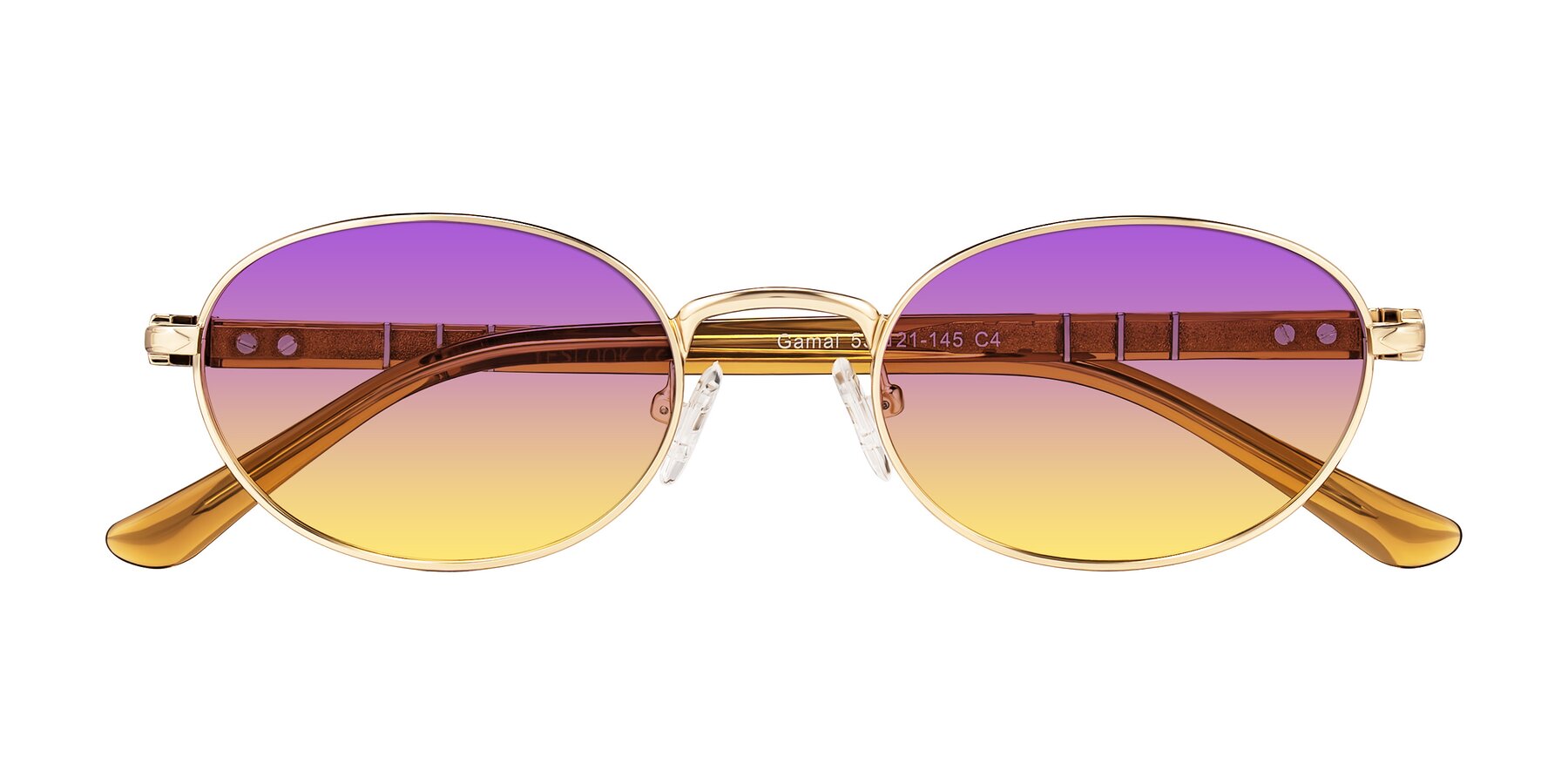 Folded Front of Gamal in Gold/Honey with Purple / Yellow Gradient Lenses