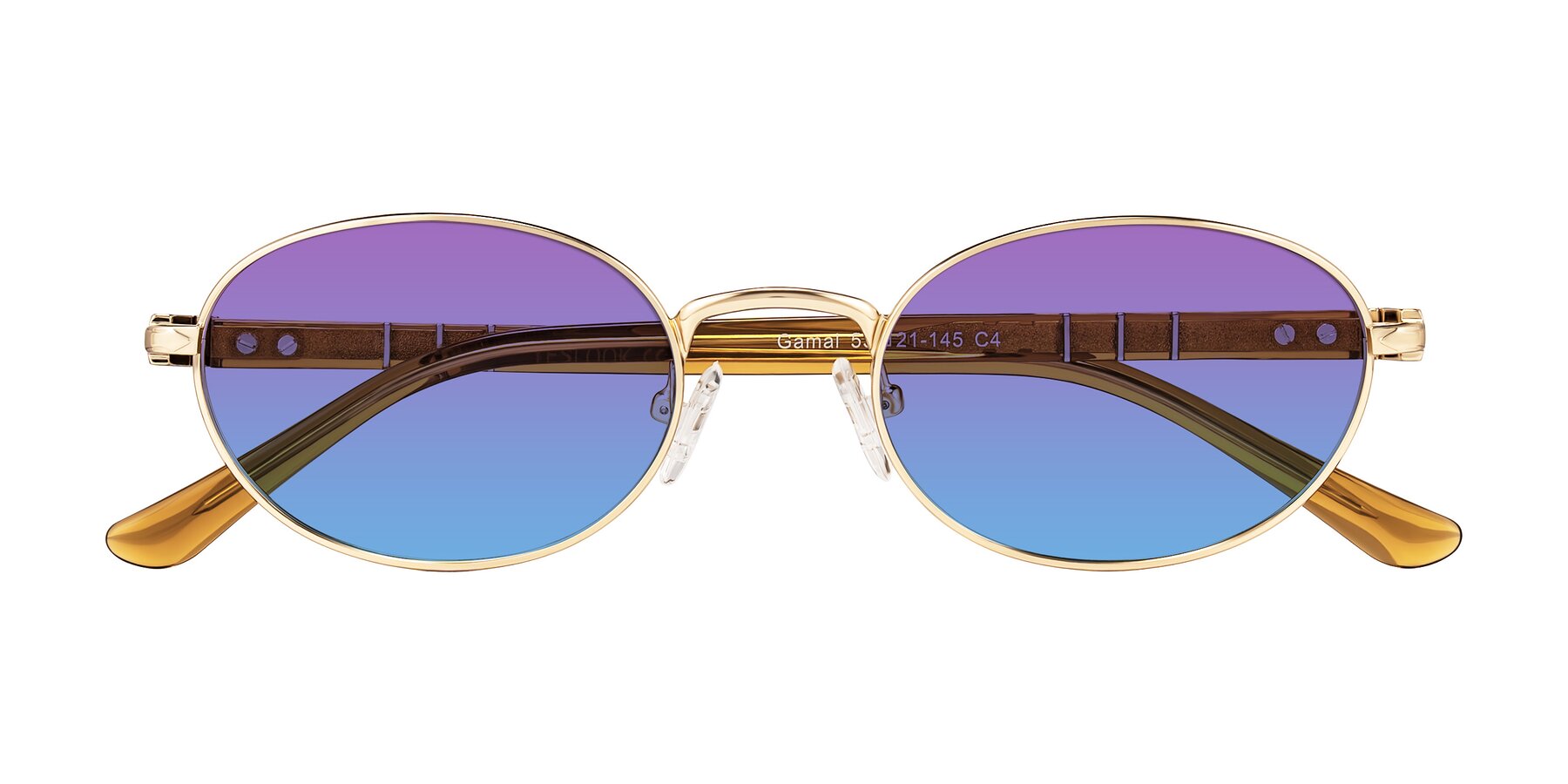 Folded Front of Gamal in Gold/Honey with Purple / Blue Gradient Lenses
