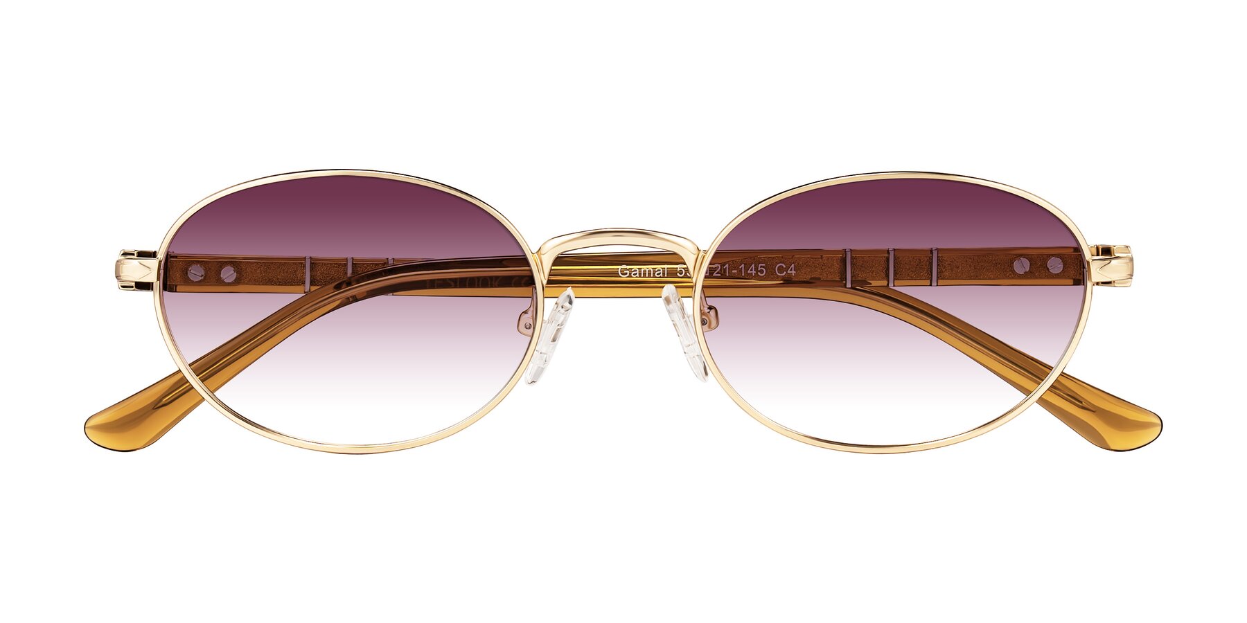 Folded Front of Gamal in Gold/Honey with Wine Gradient Lenses