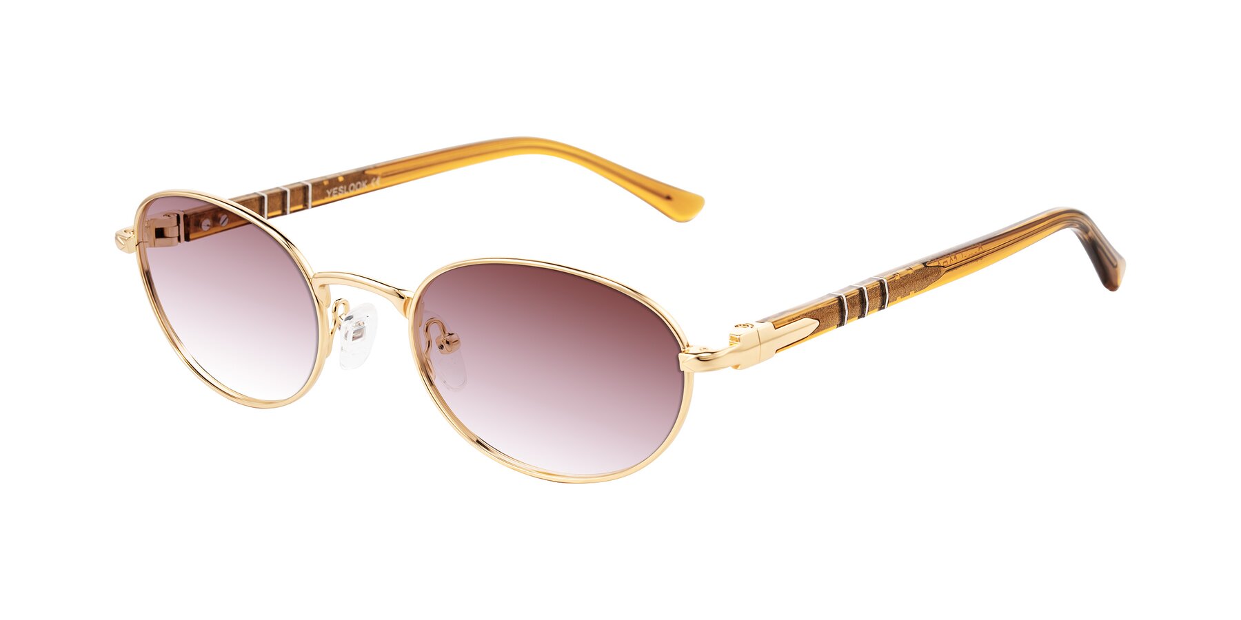 Angle of Gamal in Gold/Honey with Garnet Gradient Lenses