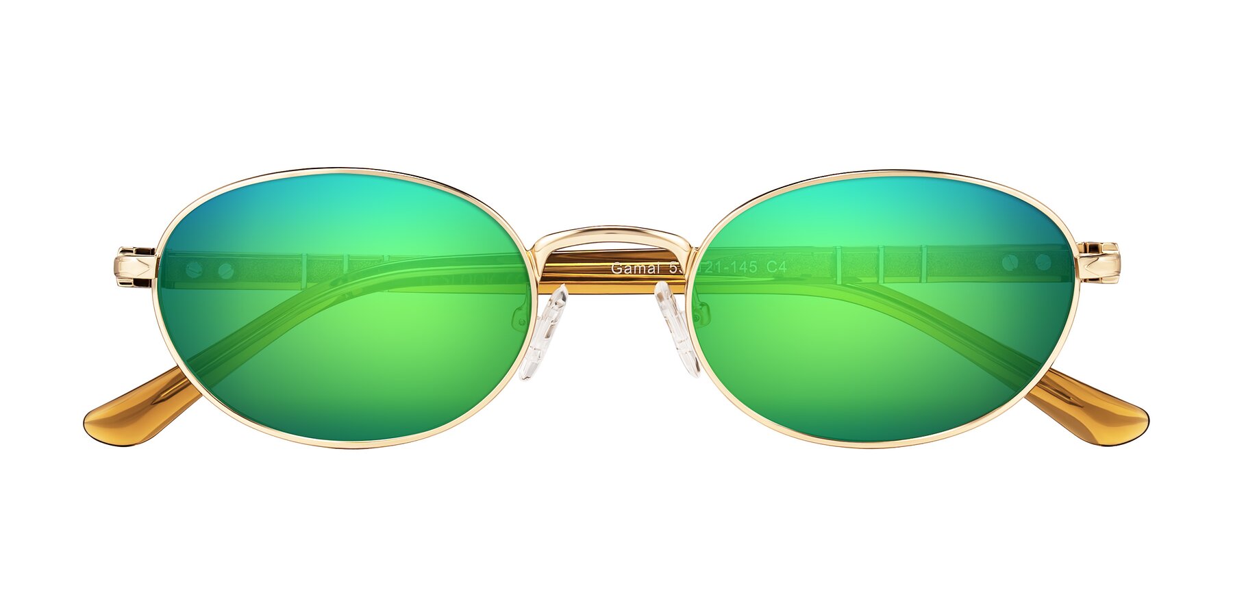 Folded Front of Gamal in Gold/Honey with Green Mirrored Lenses