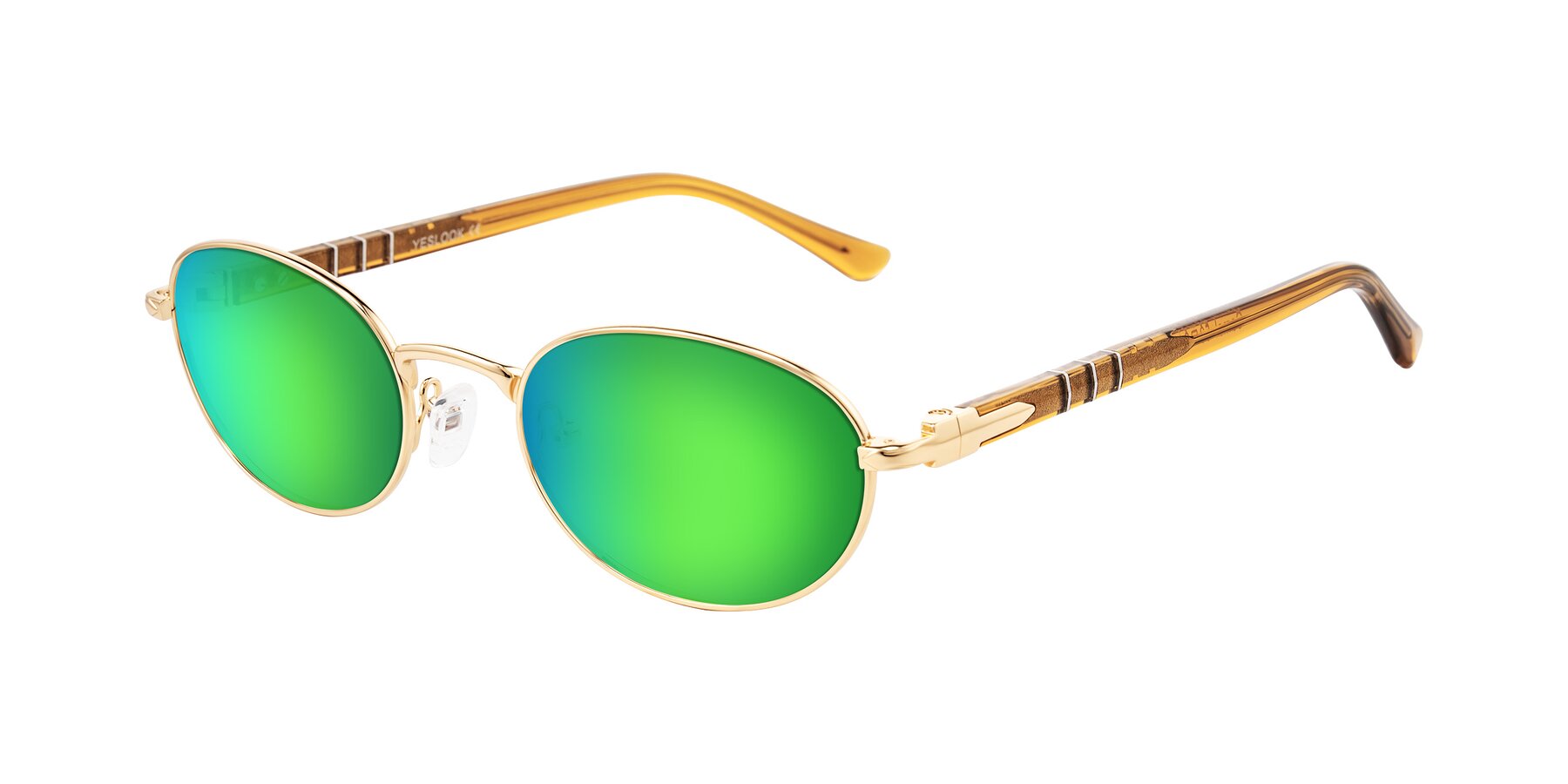 Angle of Gamal in Gold/Honey with Green Mirrored Lenses