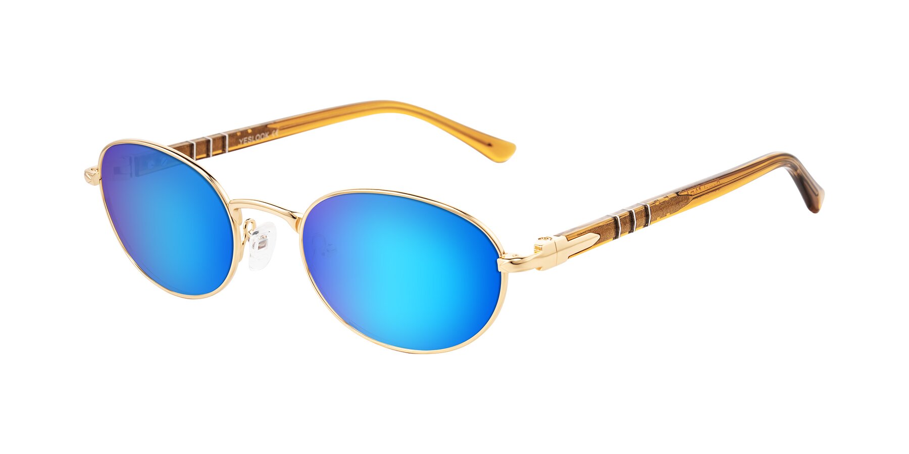 Angle of Gamal in Gold/Honey with Blue Mirrored Lenses
