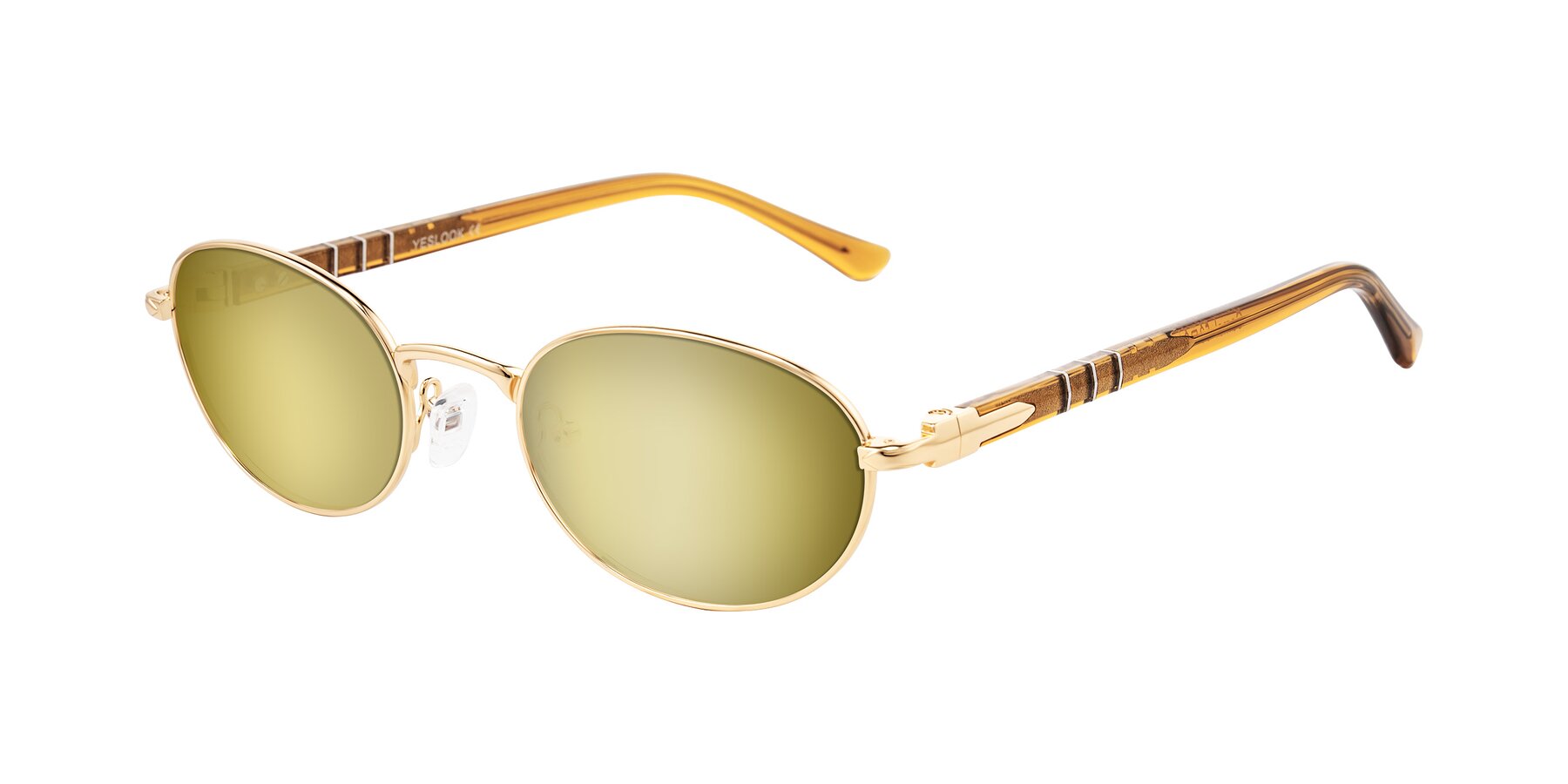 Angle of Gamal in Gold/Honey with Gold Mirrored Lenses