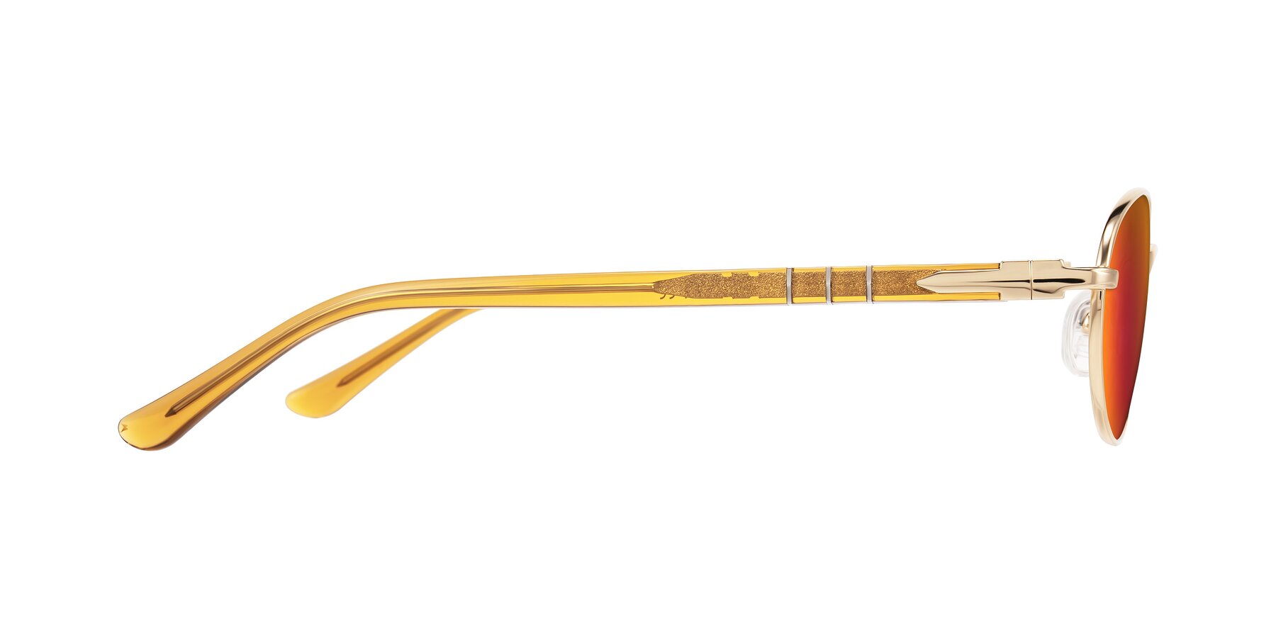 Side of Gamal in Gold/Honey with Red Gold Mirrored Lenses