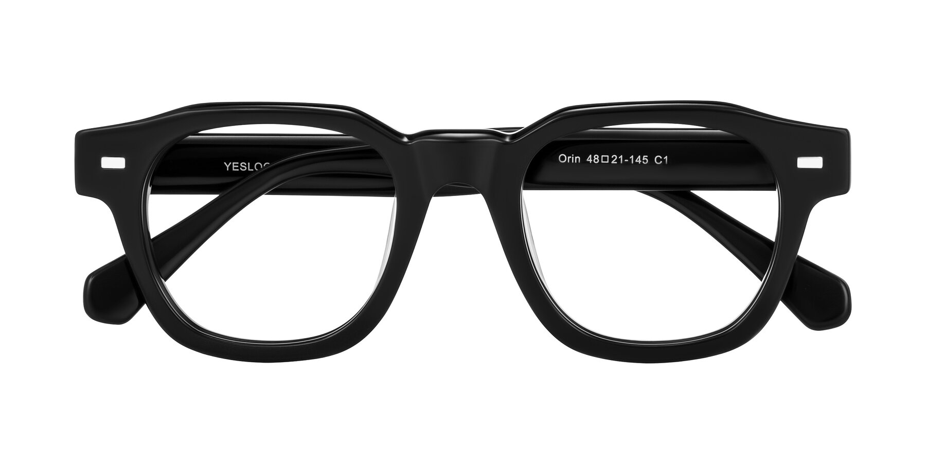 Folded Front of Orin in Black with Clear Reading Eyeglass Lenses