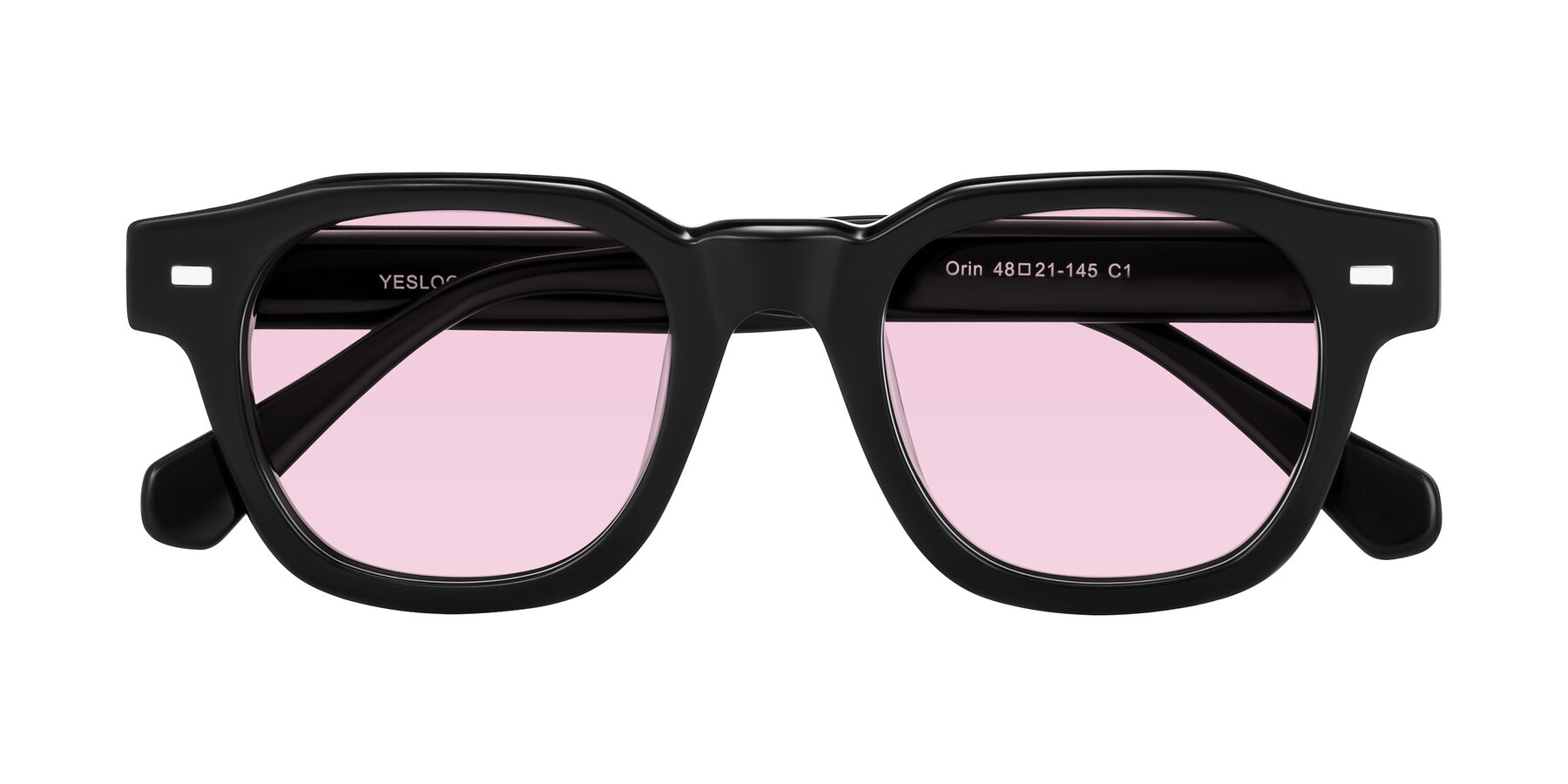 Folded Front of Orin in Black with Light Pink Tinted Lenses