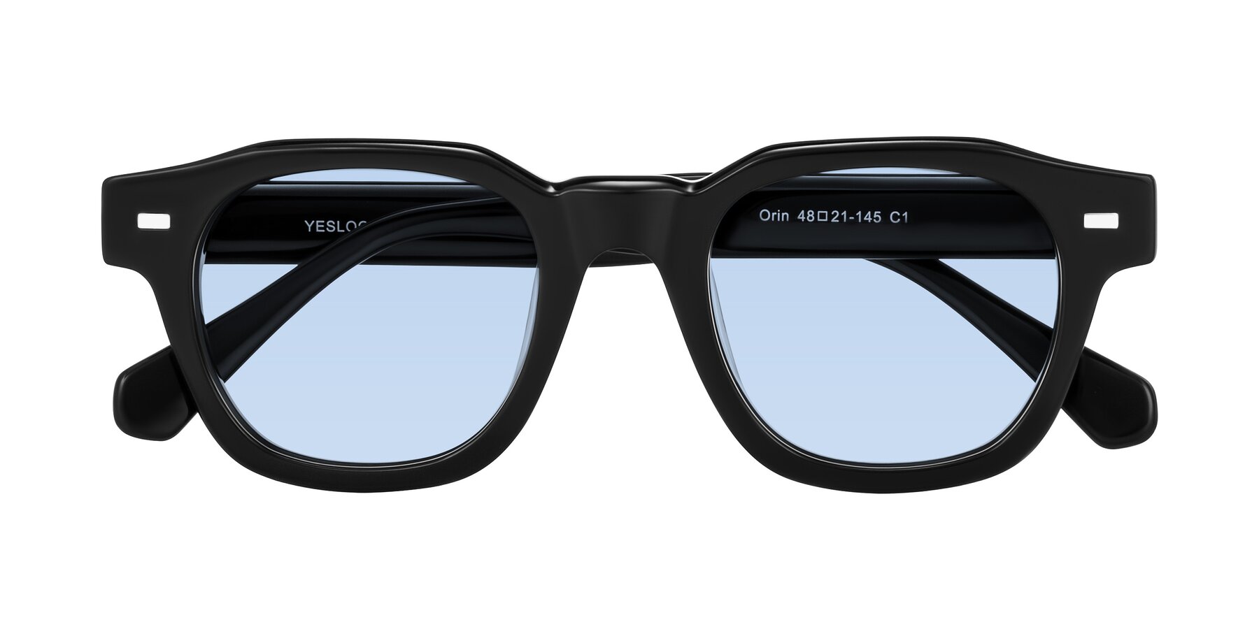 Folded Front of Orin in Black with Light Blue Tinted Lenses